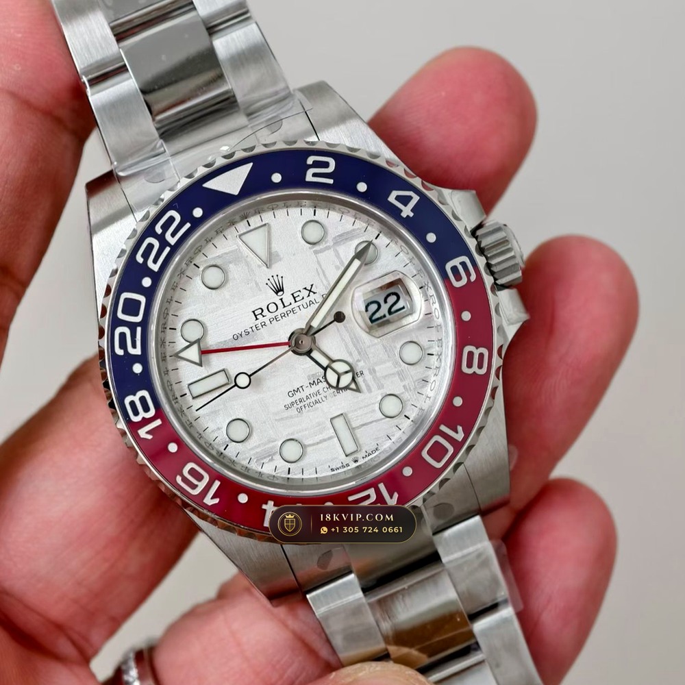 Rolex GMT-Master II Pepsi Gibeon Meteorite Dial 18K White Gold Ref. 126719BLRO — Private Vault Edition — Studio Gallery Plate II in 18K White Gold Au750 (225.3g Verified Mass, Rolex Manufacture Cal. 3285 - 70h Power Reserve)