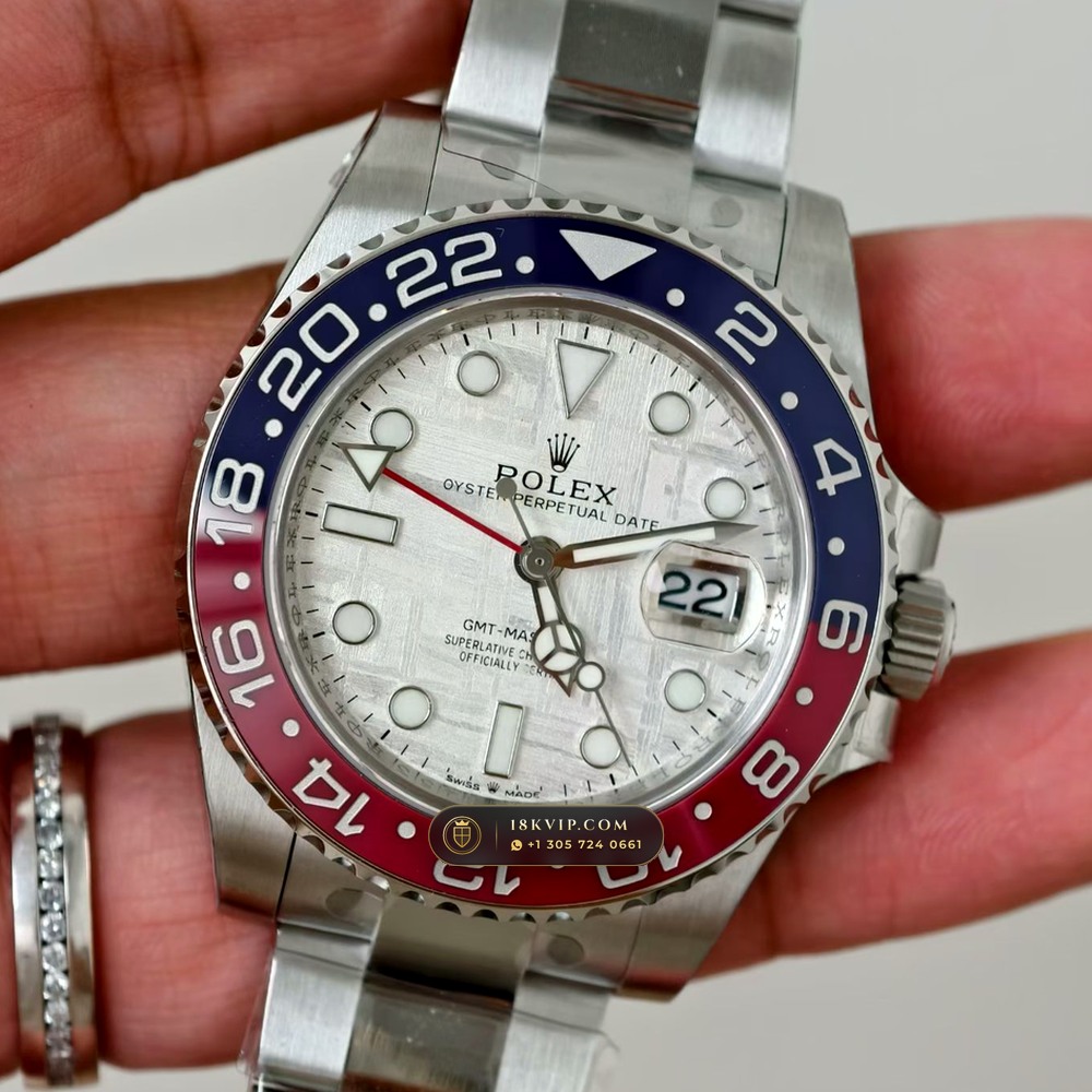 Rolex GMT-Master II Pepsi Gibeon Meteorite Dial 18K White Gold Ref. 126719BLRO — Private Vault Edition — Studio Gallery Plate III in 18K White Gold Au750 (225.3g Verified Mass, Rolex Manufacture Cal. 3285 - 70h Power Reserve)
