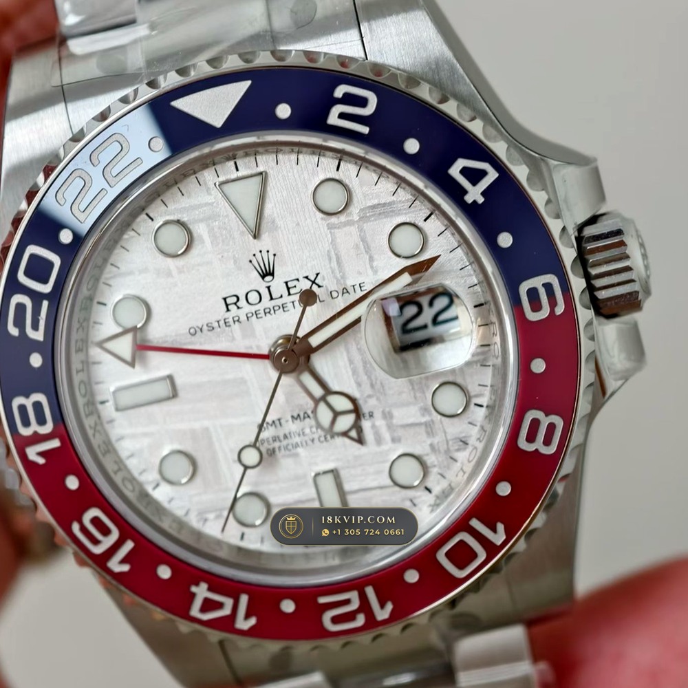 Rolex GMT-Master II Pepsi Gibeon Meteorite Dial 18K White Gold Ref. 126719BLRO — Private Vault Edition — Studio Gallery Plate IV in 18K White Gold Au750 (225.3g Verified Mass, Rolex Manufacture Cal. 3285 - 70h Power Reserve)