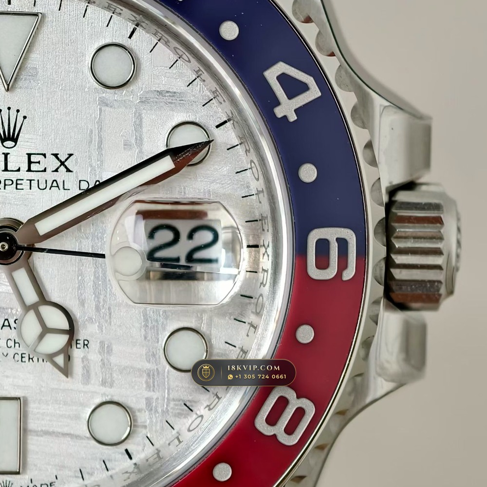 Rolex GMT-Master II Pepsi Gibeon Meteorite Dial 18K White Gold Ref. 126719BLRO — Private Vault Edition — Studio Gallery Plate V in 18K White Gold Au750 (225.3g Verified Mass, Rolex Manufacture Cal. 3285 - 70h Power Reserve)
