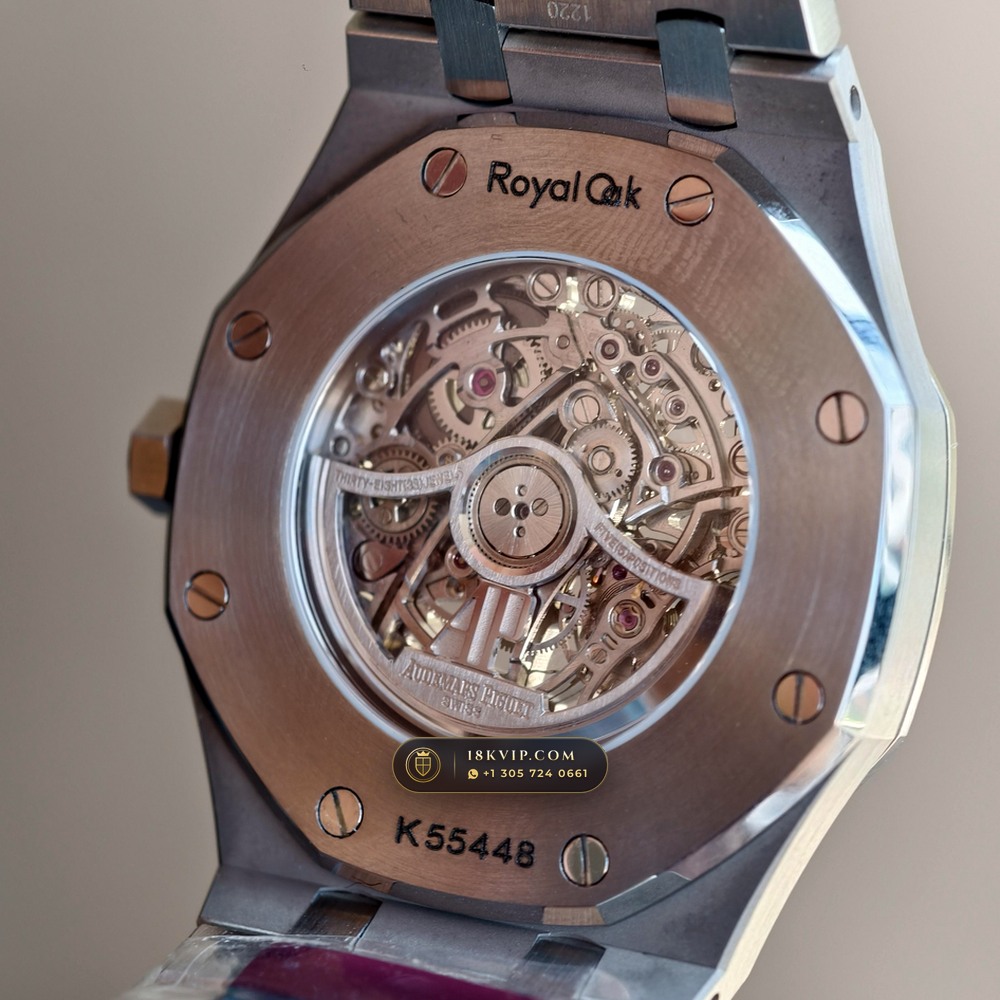 Audemars Piguet Royal Oak Double Balance Wheel Openworked 41mm Baguette Blue Topaz Bezel 18K White Gold Ref. 15412BC.TO.1220BC.01 — Private Vault Edition — Studio Gallery Plate XI in 18K White Gold Au750 (224.8g Verified Mass, Audemars Piguet Cal. 3132 Dual-Balance Openworked)
