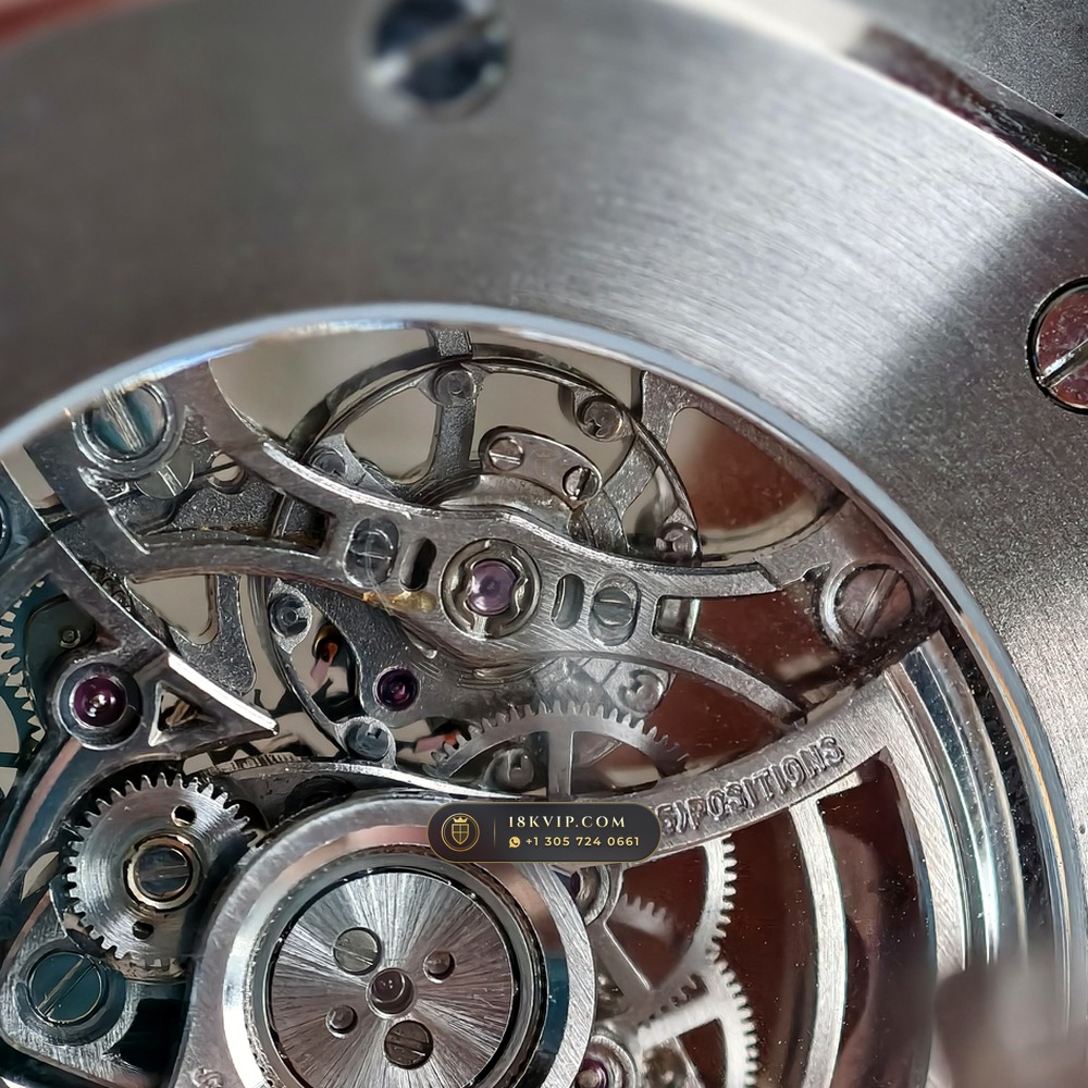 Audemars Piguet Royal Oak Double Balance Wheel Openworked 41mm Baguette Blue Topaz Bezel 18K White Gold Ref. 15412BC.TO.1220BC.01 — Private Vault Edition — Studio Angle 18 in 18K White Gold Au750 (224.8g Verified Mass, Audemars Piguet Cal. 3132 Dual-Balance Openworked)