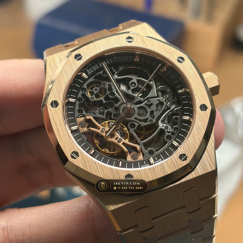 Audemars Piguet Royal Oak Double Balance Wheel Openworked 41mm 18K Rose Gold Ref. 15407OR.OO.1220OR.01 — Private Vault Edition — Studio Gallery Plate III in 18K Rose Gold Au750 (224.8g Verified Mass, Audemars Piguet Cal. 3132 Dual-Balance Openworked)