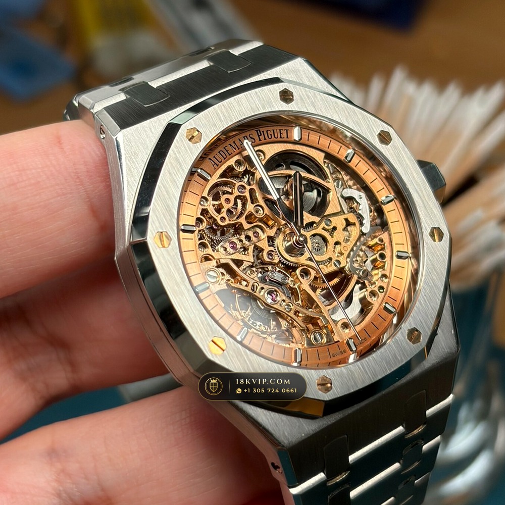 Audemars Piguet Royal Oak Double Balance Wheel Openworked 41mm Salmon Dial 5-Axis CNC Case Ref. 15407ST.OO.1220ST.02 — Private Vault Edition — Studio Gallery Plate II in 904L Stainless Steel Custom Architecture (161.8g Verified Mass, Audemars Piguet Cal. 3132 Dual-Balance Openworked)