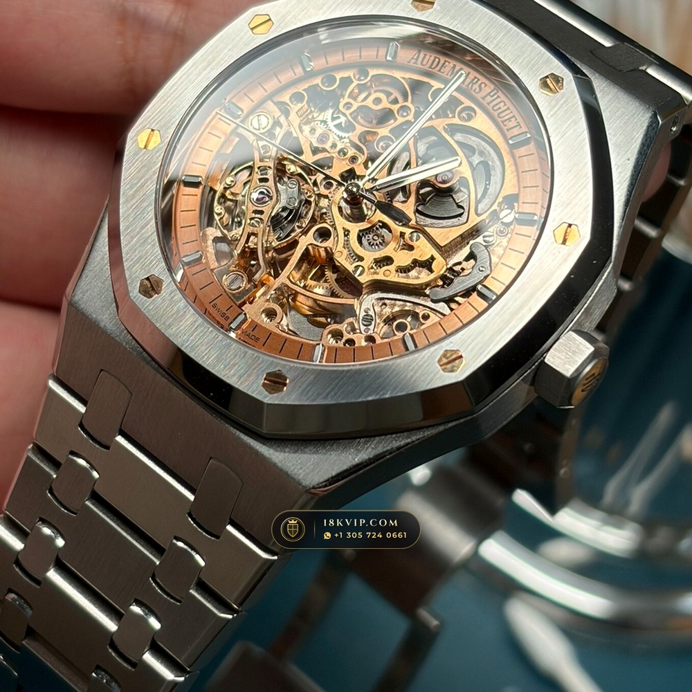 Audemars Piguet Royal Oak Double Balance Wheel Openworked 41mm Salmon Dial 5-Axis CNC Case Ref. 15407ST.OO.1220ST.02 — Private Vault Edition — Studio Gallery Plate IV in 904L Stainless Steel Custom Architecture (161.8g Verified Mass, Audemars Piguet Cal. 3132 Dual-Balance Openworked)