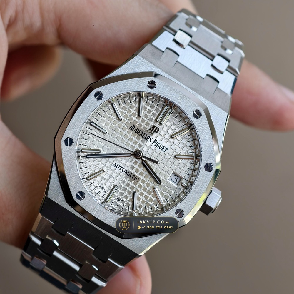 Audemars Piguet Royal Oak Selfwinding 37mm Sunburst Rhodium / Slate Grey Dial Ref. 15450ST — Private Vault Edition — Studio Gallery Plate IV in 904L Stainless Steel Custom Architecture (132.2g Verified Mass, Audemars Piguet Cal. 3120 / Cal. 5900)