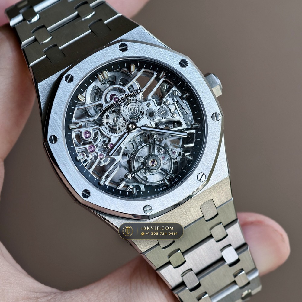 Audemars Piguet Royal Oak Selfwinding Flying Tourbillon 41mm Architectural Skeletonized Openworked Dial Ref. 26735ST.OO.1320ST.02 — Private Vault Edition — Studio Gallery Plate II in 904L Stainless Steel Custom Architecture (159.4g Verified Mass, Audemars Piguet Cal. 2950 Flying Tourbillon)