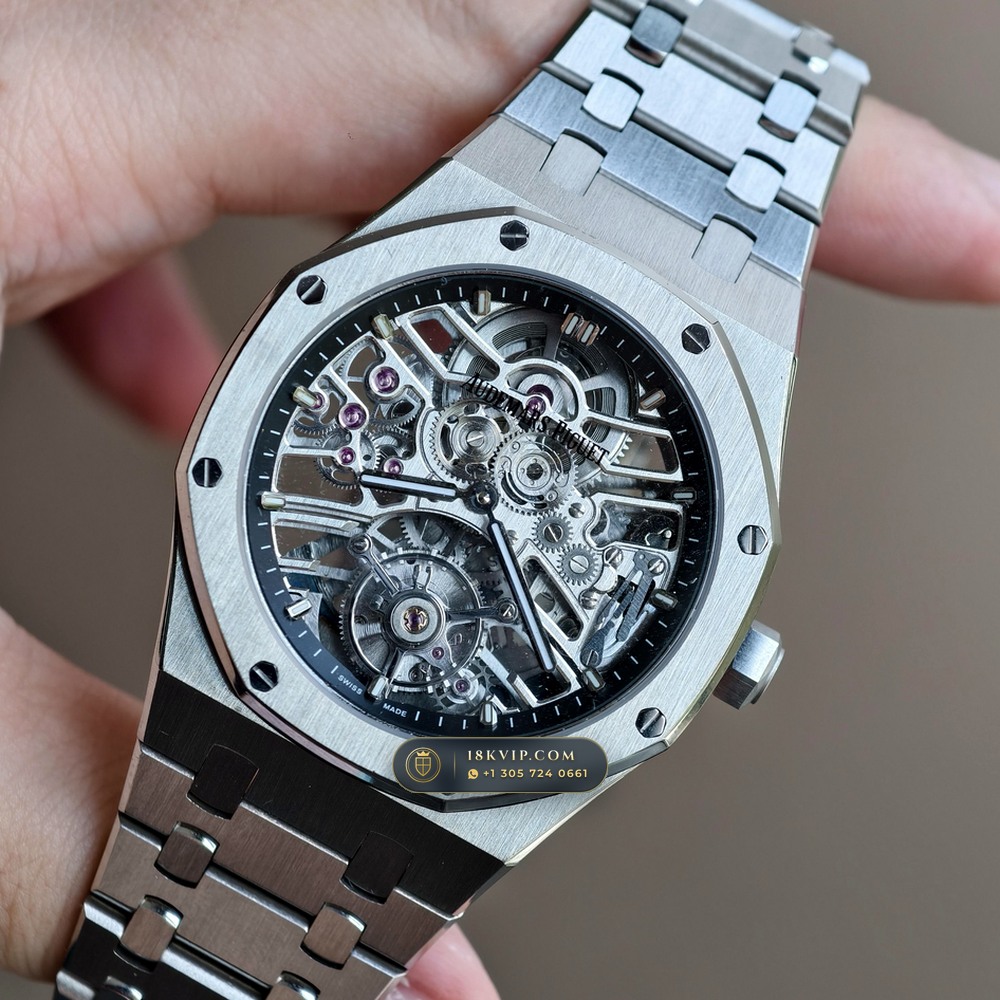 Audemars Piguet Royal Oak Selfwinding Flying Tourbillon 41mm Architectural Skeletonized Openworked Dial Ref. 26735ST.OO.1320ST.02 — Private Vault Edition — Studio Gallery Plate III in 904L Stainless Steel Custom Architecture (159.4g Verified Mass, Audemars Piguet Cal. 2950 Flying Tourbillon)