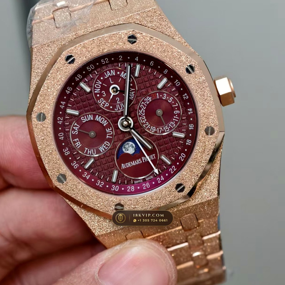 Audemars Piguet Royal Oak Perpetual Calendar Frosted 18K Rose Gold Ref. 26574OR.OO.1220OR.01 — Private Vault Edition — Studio Gallery Plate II in 18K Rose Gold Au750 (225.2g Verified Mass, Audemars Piguet Cal. 5134 Ultra-Thin Perpetual)