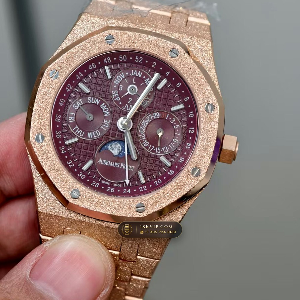 Audemars Piguet Royal Oak Perpetual Calendar Frosted 18K Rose Gold Ref. 26574OR.OO.1220OR.01 — Private Vault Edition — Studio Gallery Plate III in 18K Rose Gold Au750 (225.2g Verified Mass, Audemars Piguet Cal. 5134 Ultra-Thin Perpetual)