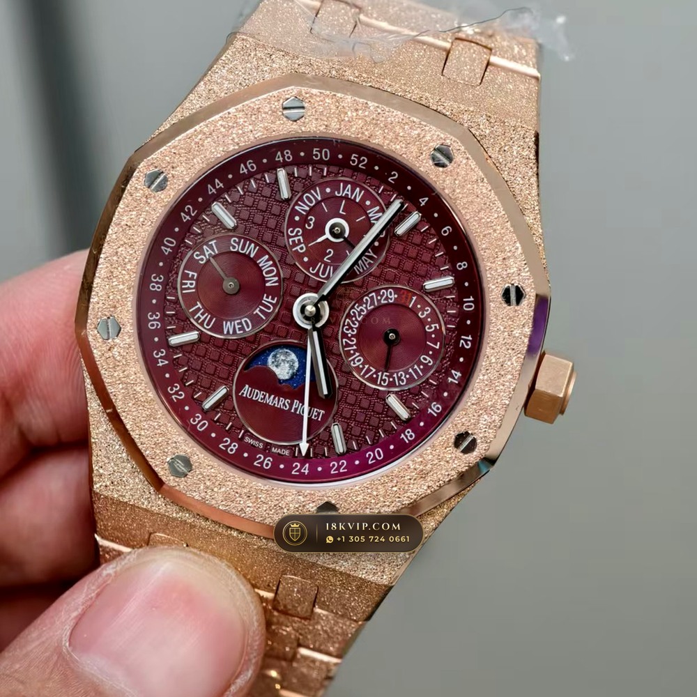 Audemars Piguet Royal Oak Perpetual Calendar Frosted 18K Rose Gold Ref. 26574OR.OO.1220OR.01 — Private Vault Edition — Studio Gallery Plate IV in 18K Rose Gold Au750 (225.2g Verified Mass, Audemars Piguet Cal. 5134 Ultra-Thin Perpetual)