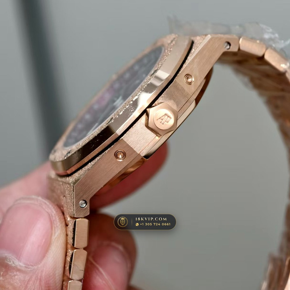 Audemars Piguet Royal Oak Perpetual Calendar Frosted 18K Rose Gold Ref. 26574OR.OO.1220OR.01 — Private Vault Edition — Studio Gallery Plate V in 18K Rose Gold Au750 (225.2g Verified Mass, Audemars Piguet Cal. 5134 Ultra-Thin Perpetual)