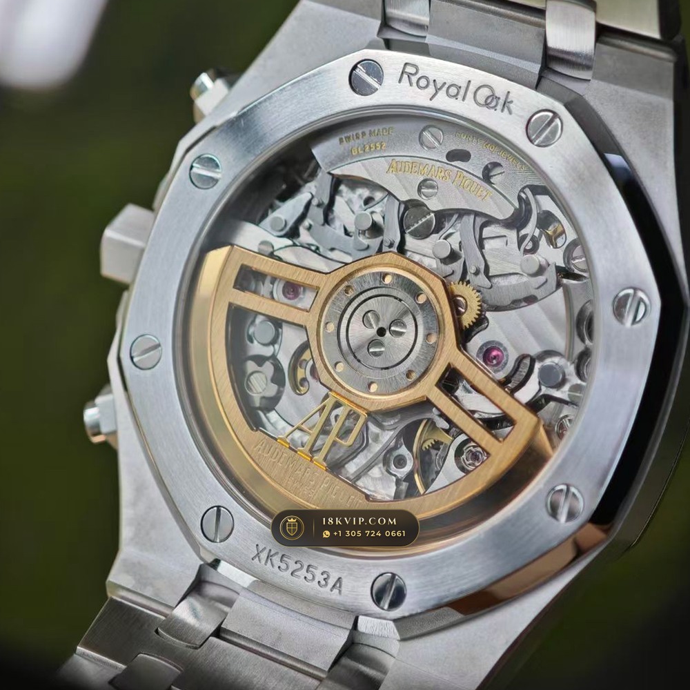 Audemars Piguet Royal Oak Selfwinding Chronograph 41mm Baguette Blue Sapphire Bezel 18K White Gold Ref. 26240BC.SS.1320BC.01 — Private Vault Edition — Studio Gallery Plate VII in 18K White Gold Au750 (245.8g Verified Mass, Audemars Piguet Cal. 4401 Flyback Chronograph)