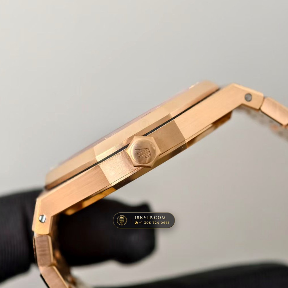 Audemars Piguet Royal Oak Double Balance Wheel Openworked 41mm Rainbow Sapphire Bezel 18K Rose Gold Ref. 15412OR.YG.1224OR.01 — Private Vault Edition — Studio Gallery Plate VI in 18K Rose Gold Au750 (224.4g Verified Mass, Audemars Piguet Cal. 3132 Dual-Balance Openworked)