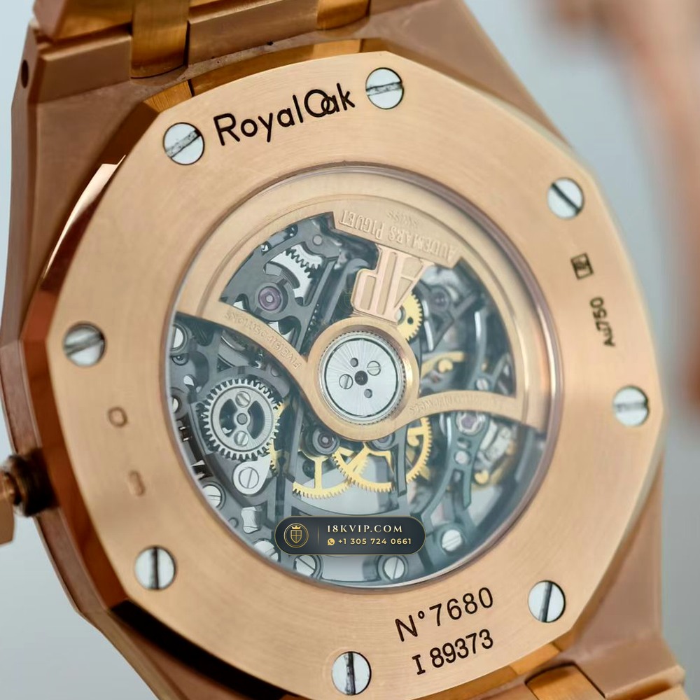 Audemars Piguet Royal Oak Double Balance Wheel Openworked 41mm Rainbow Sapphire Bezel 18K Rose Gold Ref. 15412OR.YG.1224OR.01 — Private Vault Edition — Studio Gallery Plate VIII in 18K Rose Gold Au750 (224.4g Verified Mass, Audemars Piguet Cal. 3132 Dual-Balance Openworked)