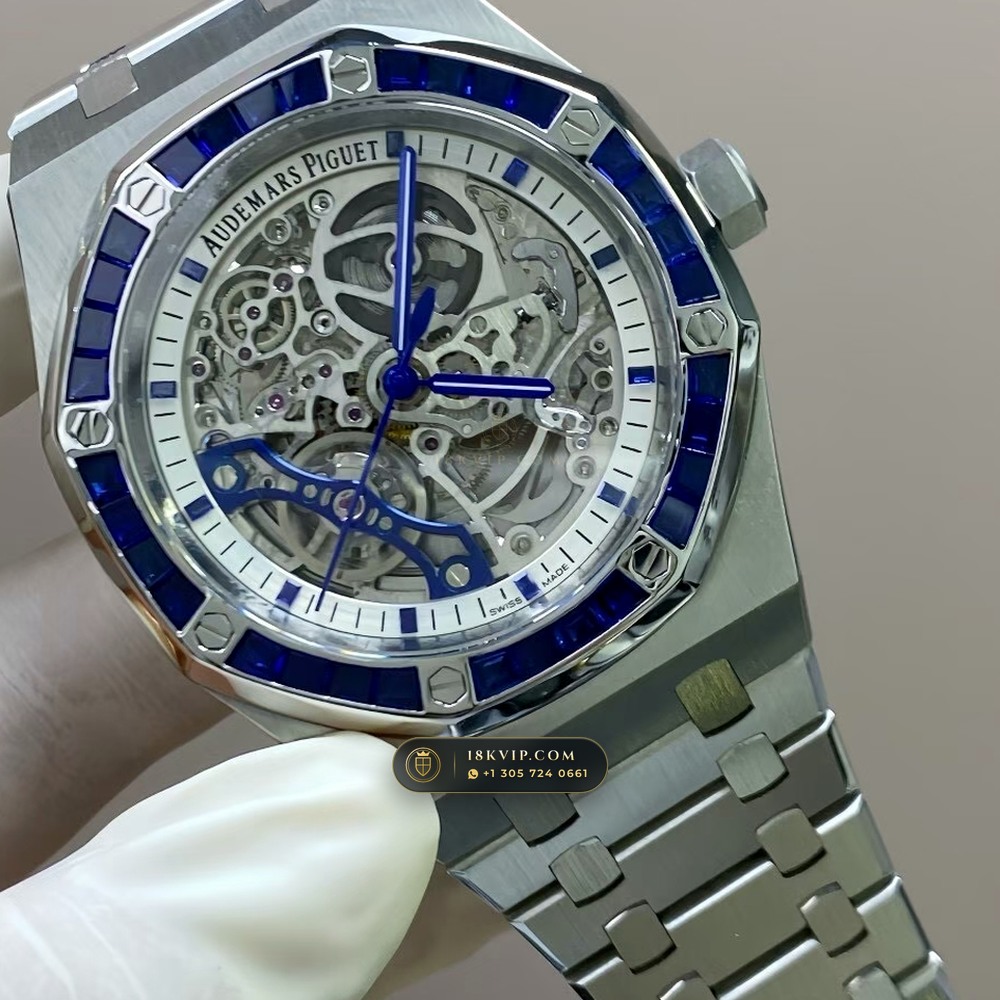 Audemars Piguet Royal Oak Double Balance Wheel Openworked 41mm Baguette Sapphire Bezel 18K White Gold Ref. 15412BC.SS.1220BC.02 — Private Vault Edition — Studio Gallery Plate VI in 18K White Gold Au750 (224.8g Verified Mass, Audemars Piguet Cal. 3132 Dual-Balance Openworked)