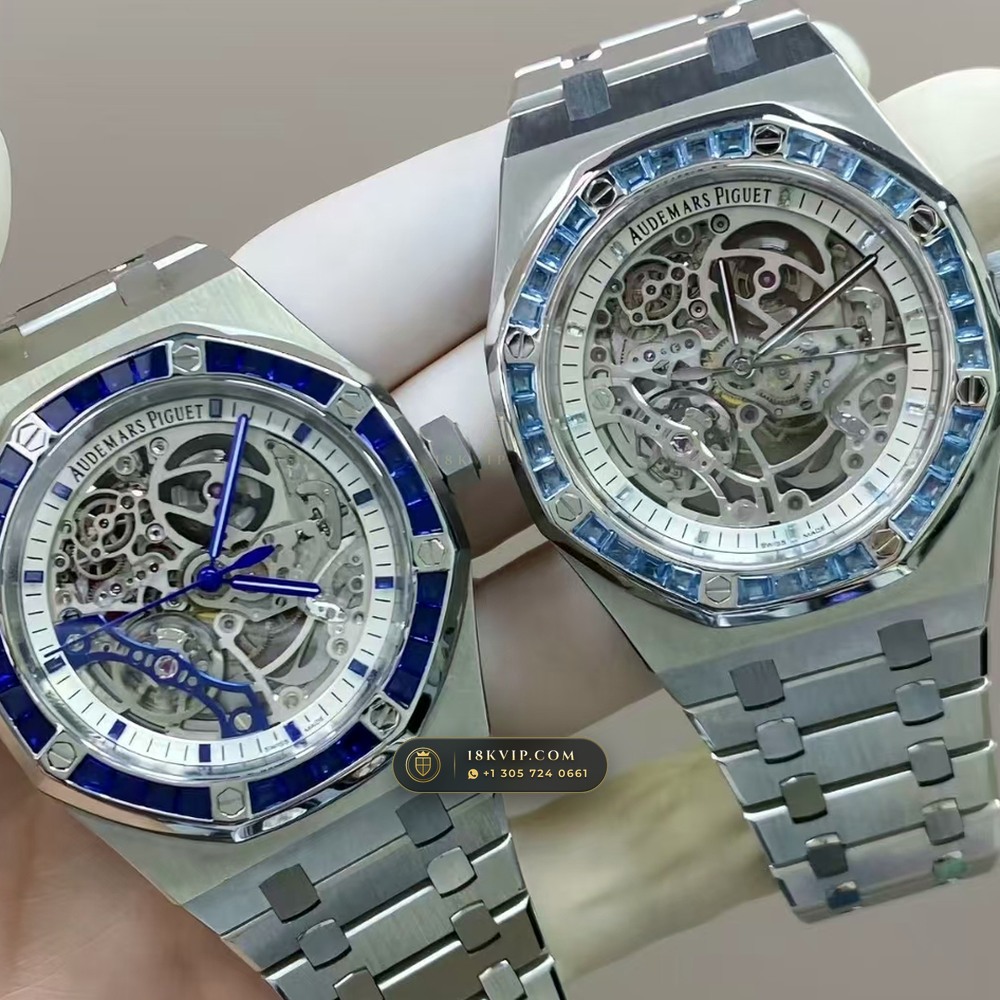 Audemars Piguet Royal Oak Double Balance Wheel Openworked 41mm Baguette Sapphire Bezel 18K White Gold Ref. 15412BC.SS.1220BC.02 — Private Vault Edition — Studio Gallery Plate IX in 18K White Gold Au750 (224.8g Verified Mass, Audemars Piguet Cal. 3132 Dual-Balance Openworked)