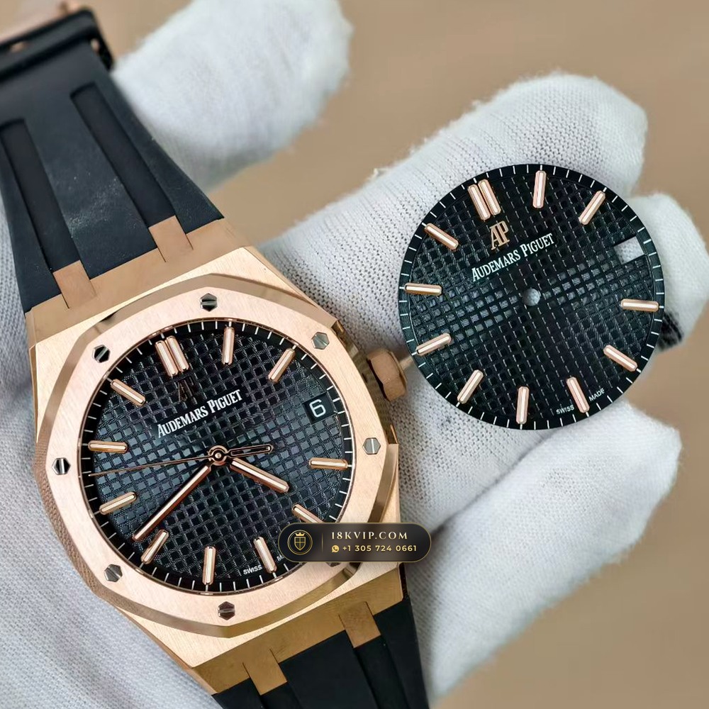 Audemars Piguet Royal Oak Selfwinding 41mm 18K Rose Gold Custom Tapestry Dial Deep Crystal Optics Ref. 15500OR.OO.D002CR.01 — Private Vault Edition — Studio Gallery Plate II in 18K Rose Gold Au750 (138.1g Verified Mass, Audemars Piguet Cal. 4302 - 70h Power Reserve)