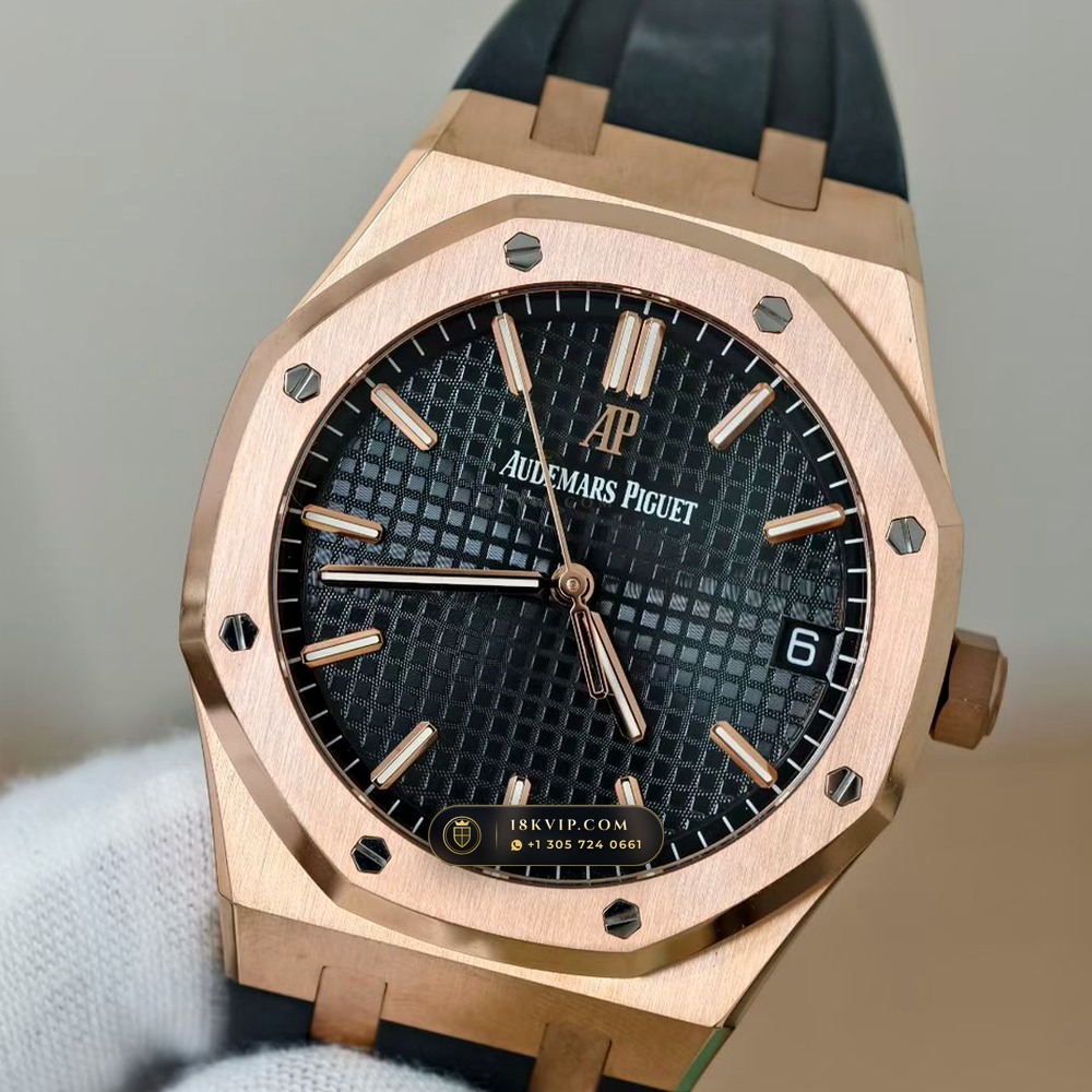 Audemars Piguet Royal Oak Selfwinding 41mm 18K Rose Gold Custom Tapestry Dial Deep Crystal Optics Ref. 15500OR.OO.D002CR.01 — Private Vault Edition — Studio Gallery Plate III in 18K Rose Gold Au750 (138.1g Verified Mass, Audemars Piguet Cal. 4302 - 70h Power Reserve)