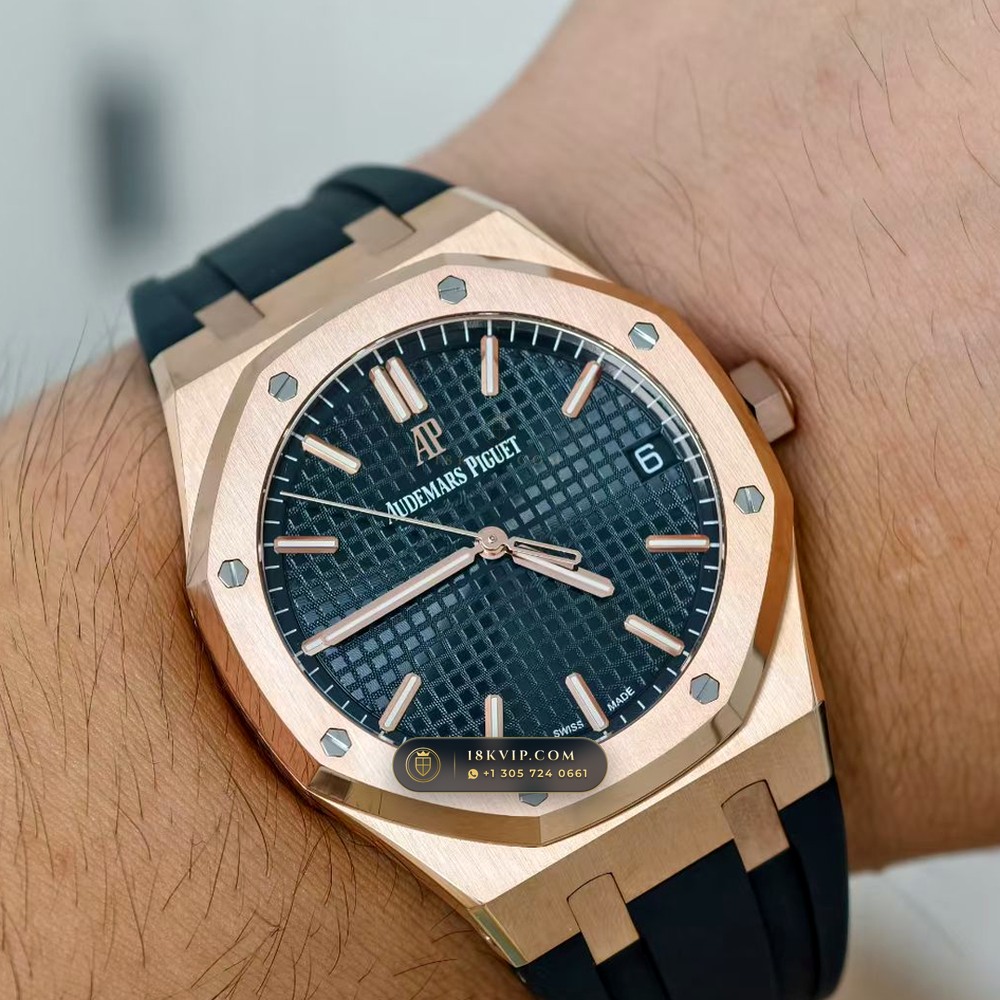 Audemars Piguet Royal Oak Selfwinding 41mm 18K Rose Gold Custom Tapestry Dial Deep Crystal Optics Ref. 15500OR.OO.D002CR.01 — Private Vault Edition — Studio Gallery Plate IX in 18K Rose Gold Au750 (138.1g Verified Mass, Audemars Piguet Cal. 4302 - 70h Power Reserve)