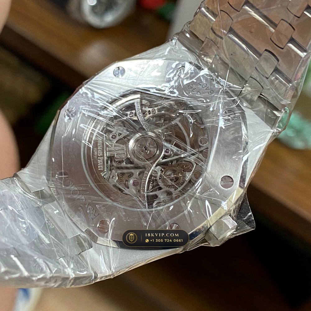 Audemars Piguet Royal Oak Double Balance Wheel Openworked 41mm Baguette Blue Topaz Bezel 18K White Gold Geneva Atelier Spec Ref. 15412BC.TO.1220BC.01 — Private Vault Edition — Studio Gallery Plate VII in 18K White Gold Au750 (224.1g Verified Mass, Audemars Piguet Cal. 3132 Dual-Balance Openworked)