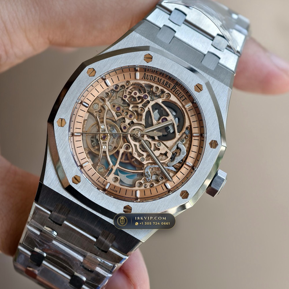 Audemars Piguet Royal Oak Double Balance Wheel Openworked 41mm Salmon Dial Ref. 15407ST.OO.1220ST.02 — Private Vault Edition — Studio Gallery Plate III in 904L Stainless Steel Custom Architecture (162.1g Verified Mass, Audemars Piguet Cal. 3132 Dual-Balance Openworked)
