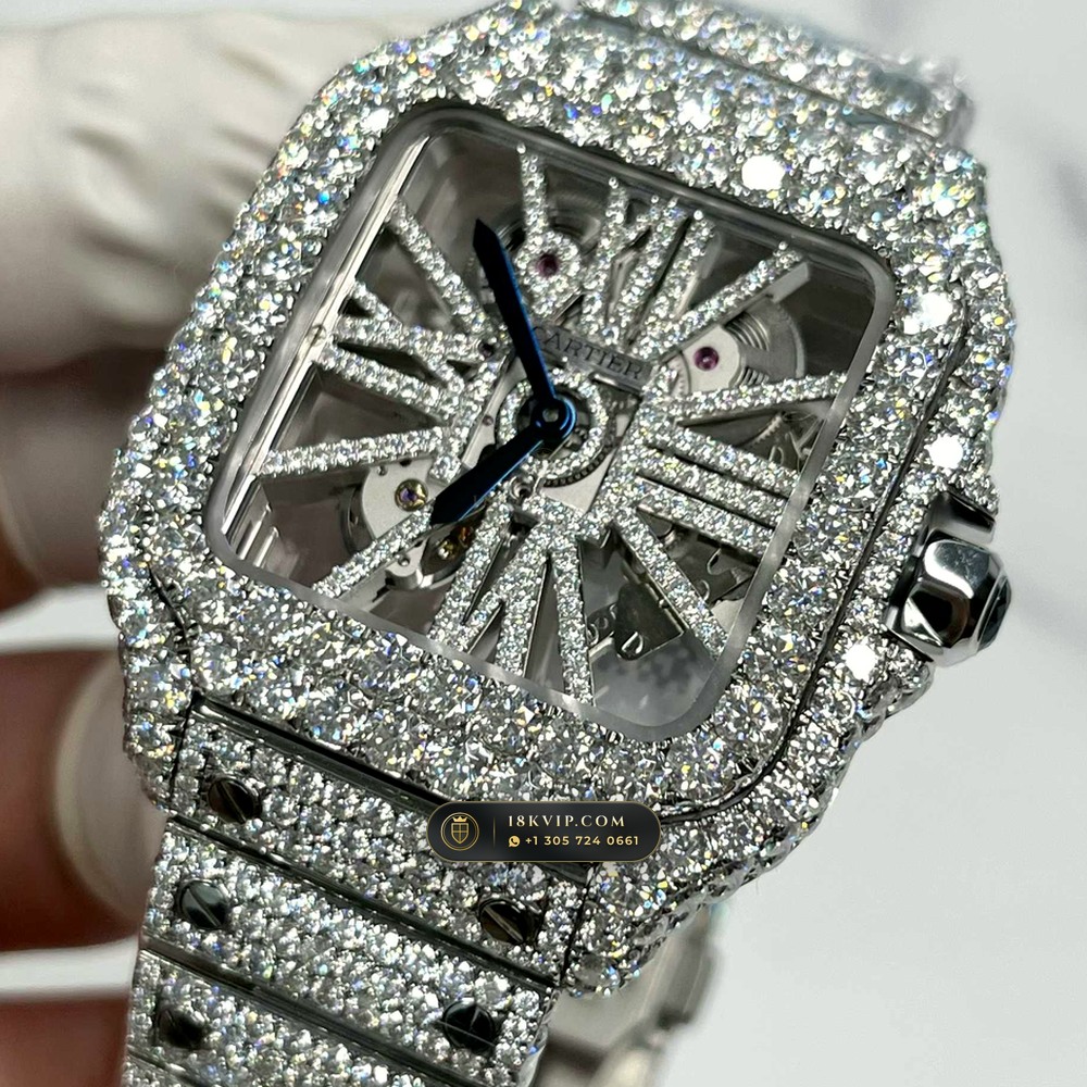 Cartier Santos de Cartier Large Skeleton Full VVS Diamond Pave Ref. WHSA0015 — Private Vault Edition — Studio Gallery Plate II in 904L Stainless Steel Custom Architecture (115.9g Verified Mass, Cartier Manufacture Cal. 1847 MC / Skeleton Cal. 9611 MC)