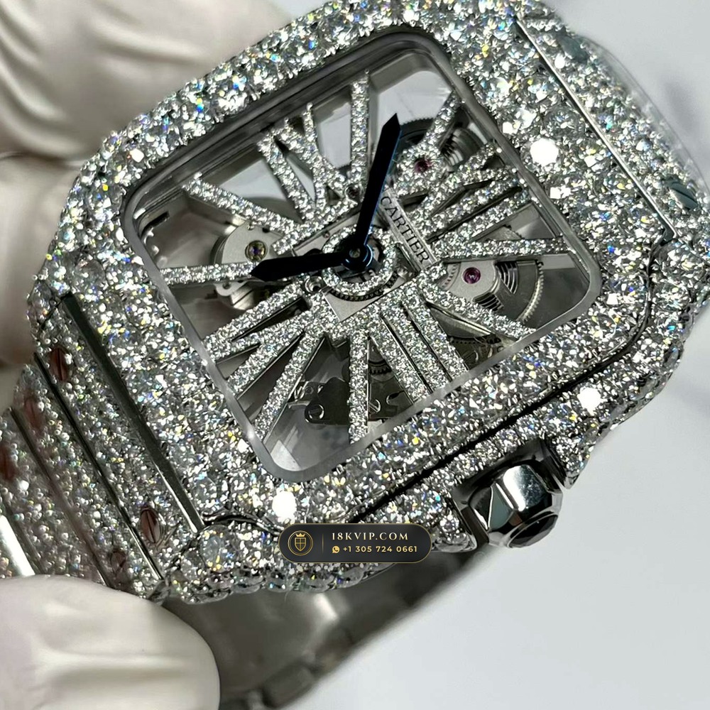 Cartier Santos de Cartier Large Skeleton Full VVS Diamond Pave Ref. WHSA0015 — Private Vault Edition — Studio Gallery Plate III in 904L Stainless Steel Custom Architecture (115.9g Verified Mass, Cartier Manufacture Cal. 1847 MC / Skeleton Cal. 9611 MC)