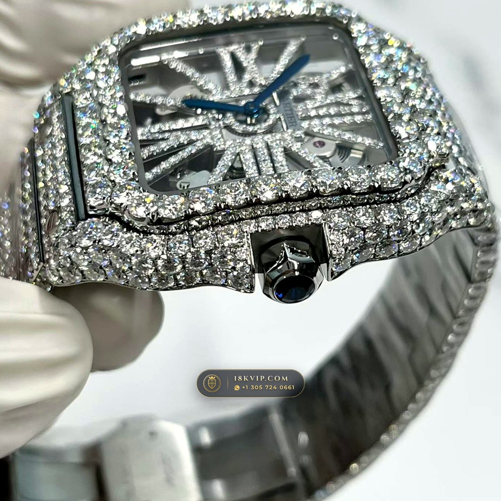 Cartier Santos de Cartier Large Skeleton Full VVS Diamond Pave Ref. WHSA0015 — Private Vault Edition — Studio Gallery Plate IV in 904L Stainless Steel Custom Architecture (115.9g Verified Mass, Cartier Manufacture Cal. 1847 MC / Skeleton Cal. 9611 MC)