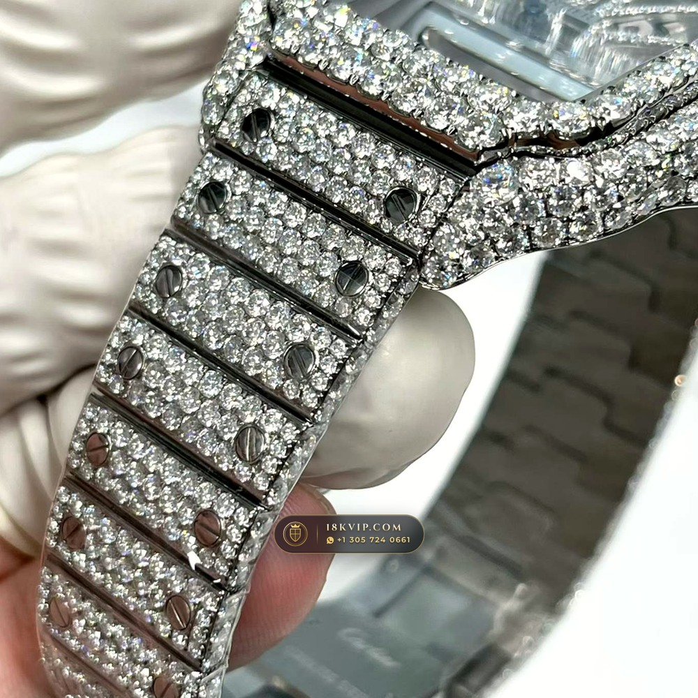 Cartier Santos de Cartier Large Skeleton Full VVS Diamond Pave Ref. WHSA0015 — Private Vault Edition — Studio Gallery Plate V in 904L Stainless Steel Custom Architecture (115.9g Verified Mass, Cartier Manufacture Cal. 1847 MC / Skeleton Cal. 9611 MC)