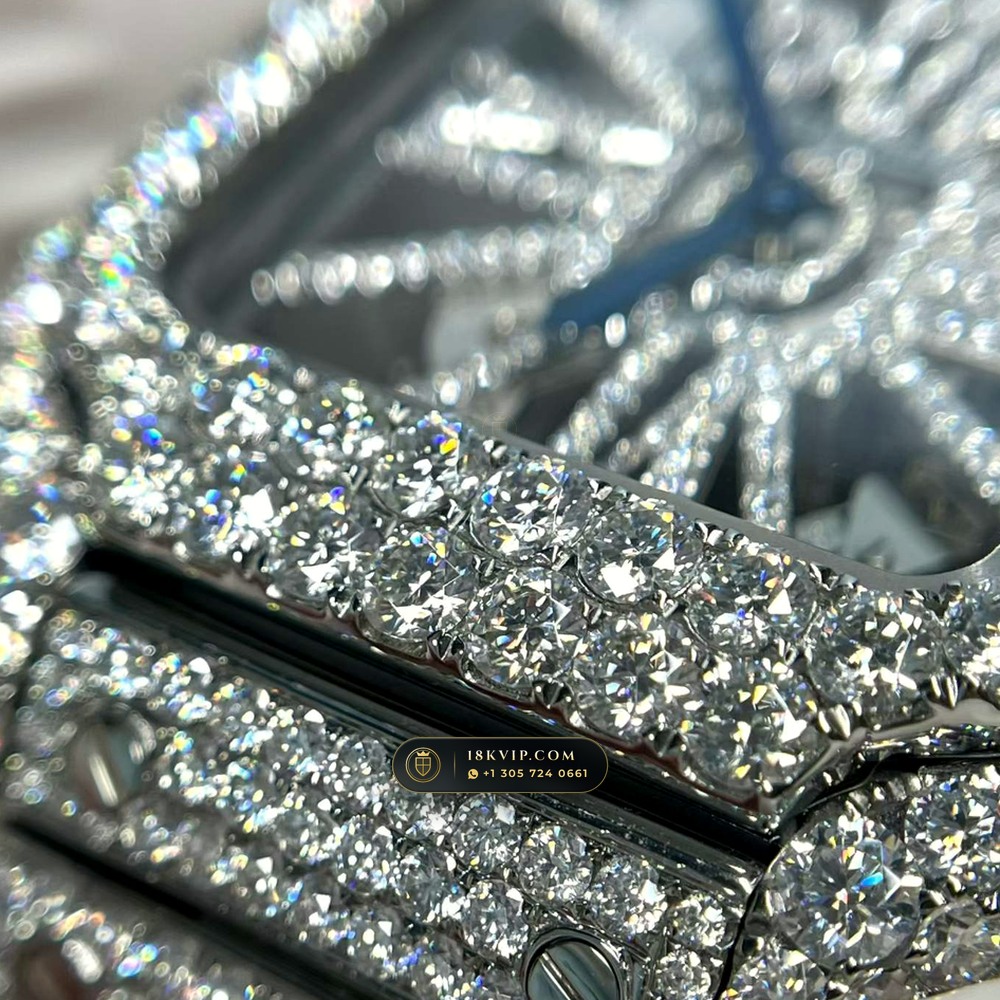 Cartier Santos de Cartier Large Skeleton Full VVS Diamond Pave Ref. WHSA0015 — Private Vault Edition — Studio Gallery Plate VII in 904L Stainless Steel Custom Architecture (115.9g Verified Mass, Cartier Manufacture Cal. 1847 MC / Skeleton Cal. 9611 MC)