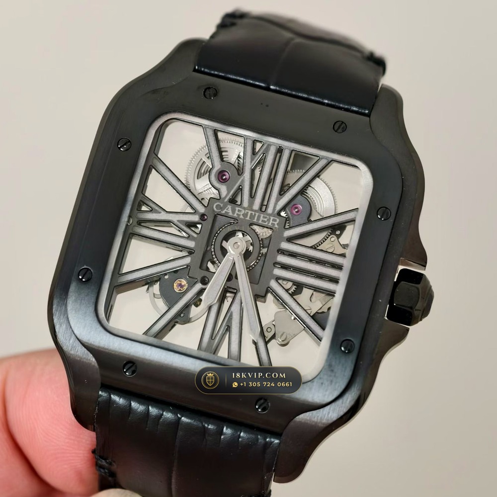 Cartier Santos de Cartier Large Skeleton Openworked Steel Ref. W2020052 — Private Vault Edition — Studio Gallery Plate II in Forged Carbon TPT & Titanium (115.3g Verified Mass, Cartier Manufacture Cal. 1847 MC / Skeleton Cal. 9611 MC)