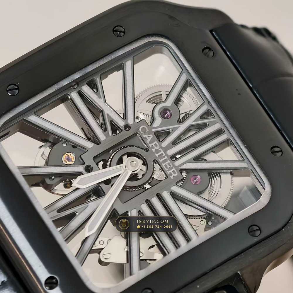 Cartier Santos de Cartier Large Skeleton Openworked Steel Ref. W2020052 — Private Vault Edition — Studio Gallery Plate III in Forged Carbon TPT & Titanium (115.3g Verified Mass, Cartier Manufacture Cal. 1847 MC / Skeleton Cal. 9611 MC)