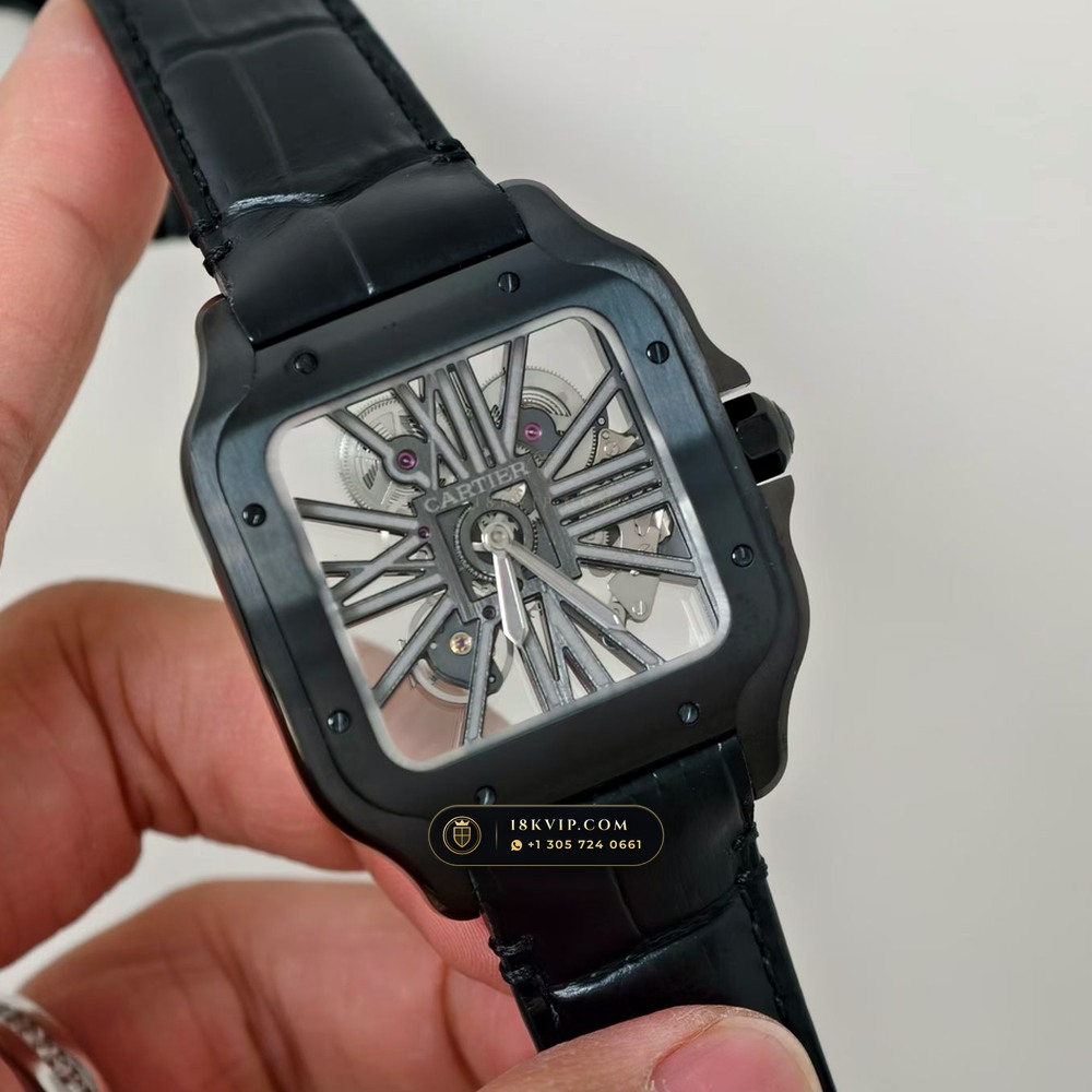 Cartier Santos de Cartier Large Skeleton Openworked Steel Ref. W2020052 — Private Vault Edition — Studio Gallery Plate IV in Forged Carbon TPT & Titanium (115.3g Verified Mass, Cartier Manufacture Cal. 1847 MC / Skeleton Cal. 9611 MC)