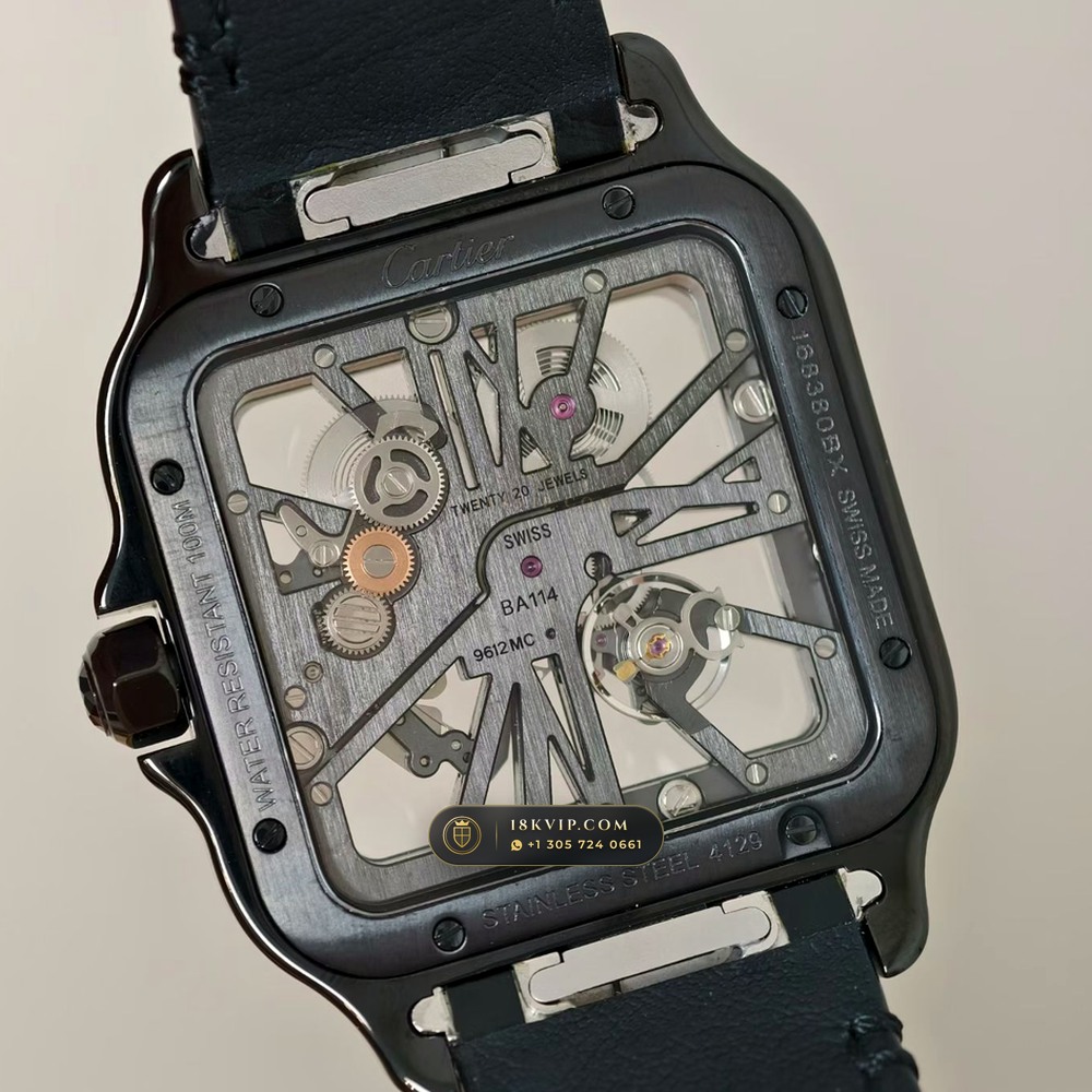 Cartier Santos de Cartier Large Skeleton Openworked Steel Ref. W2020052 — Private Vault Edition — Studio Gallery Plate V in Forged Carbon TPT & Titanium (115.3g Verified Mass, Cartier Manufacture Cal. 1847 MC / Skeleton Cal. 9611 MC)