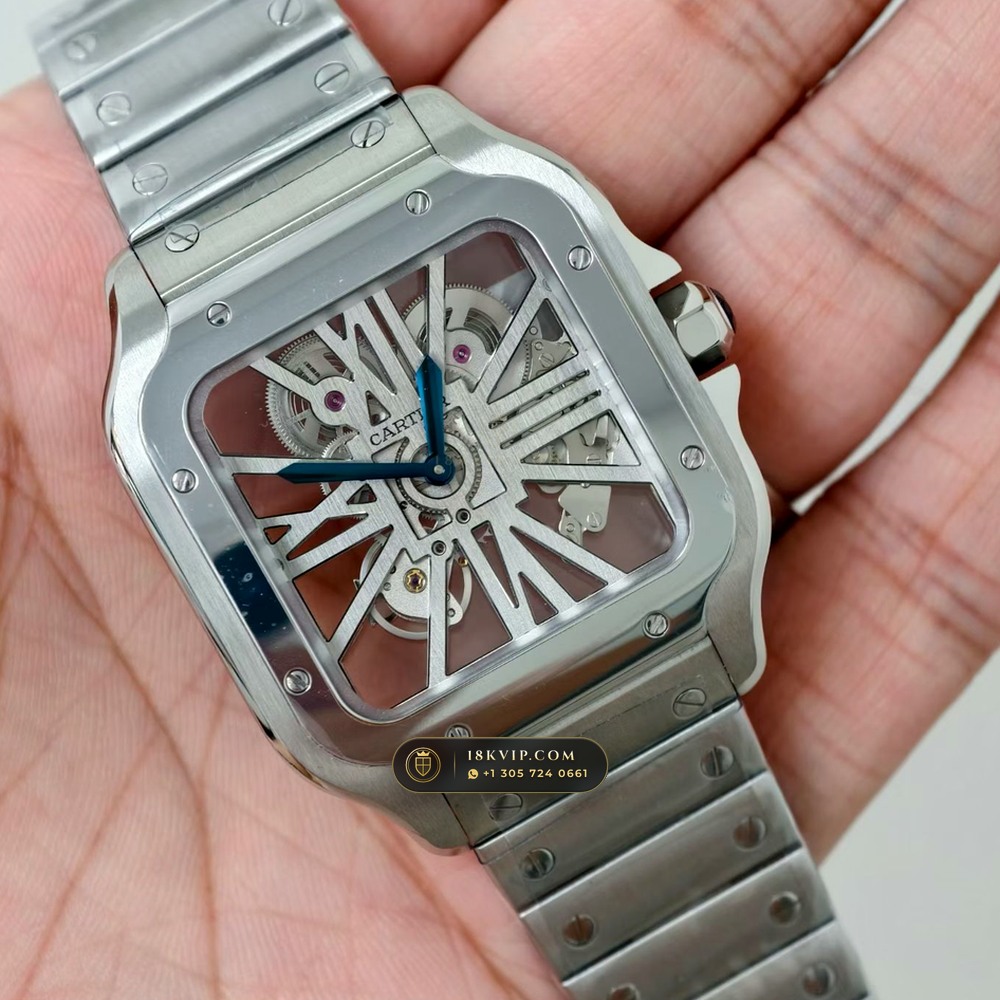 Cartier Santos de Cartier Skeleton Openworked Roman Bridges Ref. WHSA0015 — Private Vault Edition — Studio Gallery Plate II in 904L Stainless Steel Custom Architecture (115.3g Verified Mass, Cartier Manufacture Cal. 1847 MC / Skeleton Cal. 9611 MC)