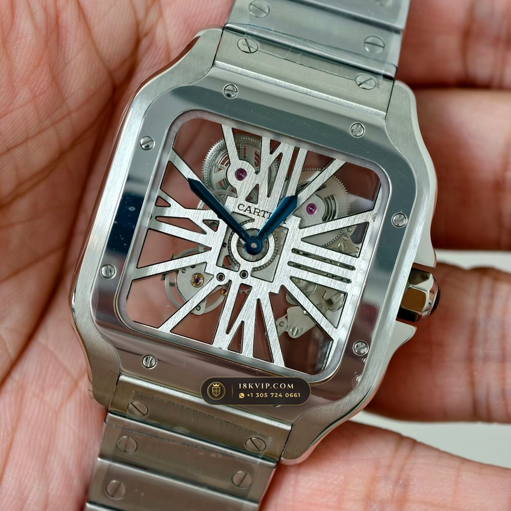 Cartier Santos de Cartier Skeleton Openworked Roman Bridges Ref. WHSA0015 — Private Vault Edition — Studio Gallery Plate III in 904L Stainless Steel Custom Architecture (115.3g Verified Mass, Cartier Manufacture Cal. 1847 MC / Skeleton Cal. 9611 MC)