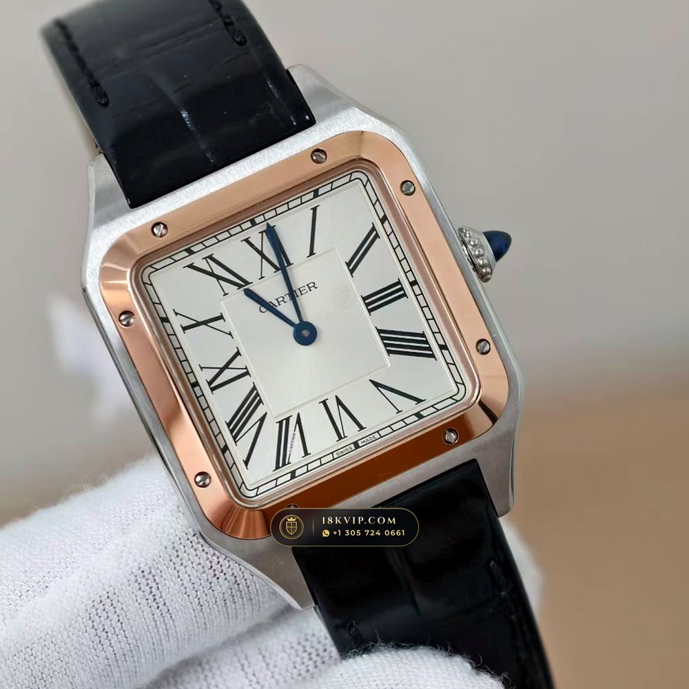 Cartier Santos-Dumont Medium Roman Dial Alligator Strap Ref. WSSA0023 — Private Vault Edition — Studio Gallery Plate II in 904L Stainless Steel Custom Architecture (115.9g Verified Mass, Cartier Manufacture Cal. 1847 MC / Skeleton Cal. 9611 MC)