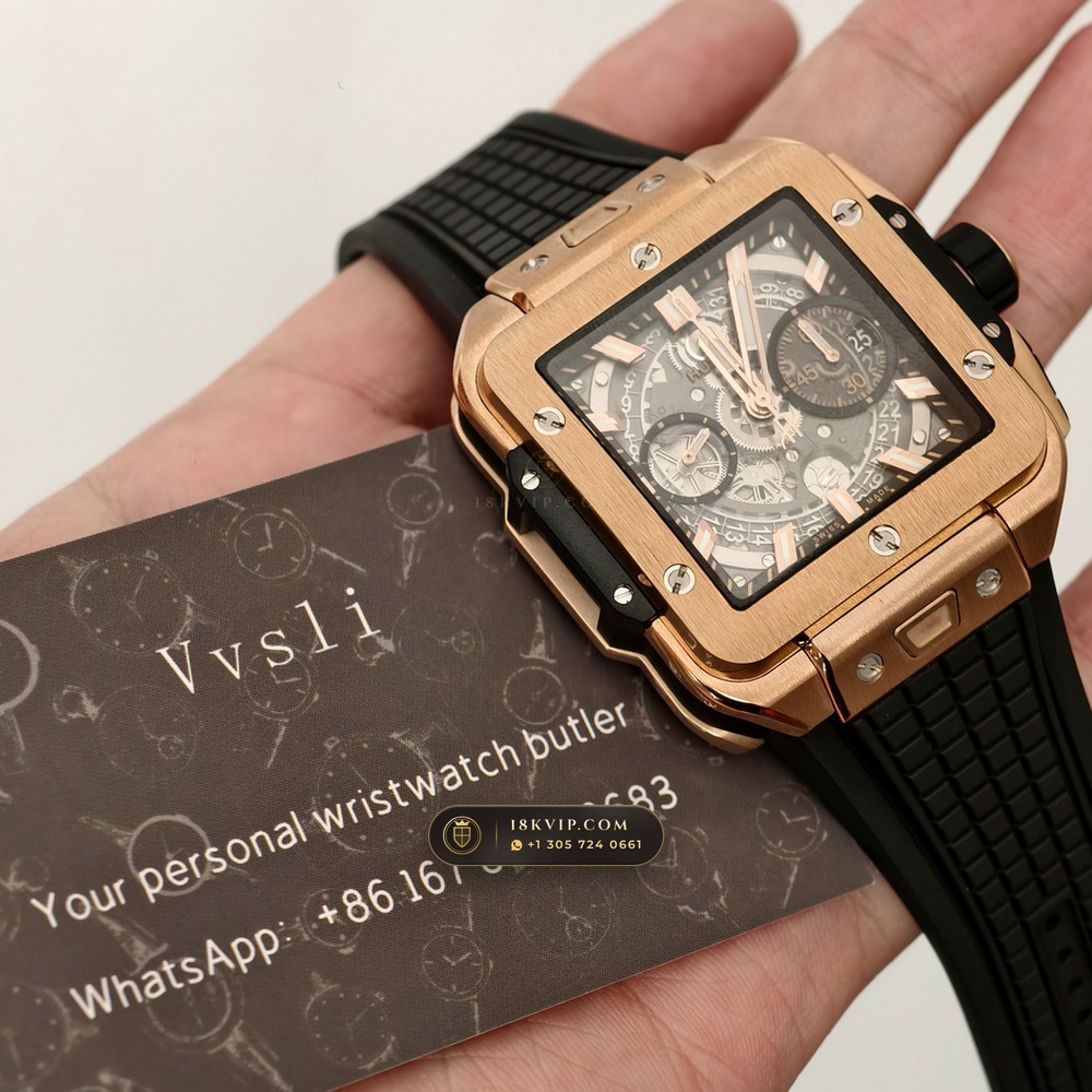 Hublot Square Bang Unico Chronograph 42mm 18K King Gold Ref. 821.OX.0180.RX — Private Vault Edition — Studio Gallery Plate VII in 18K Rose Gold Au750 (120.8g Verified Mass, Hublot Unico Flyback Chronograph Cal. HUB1280)