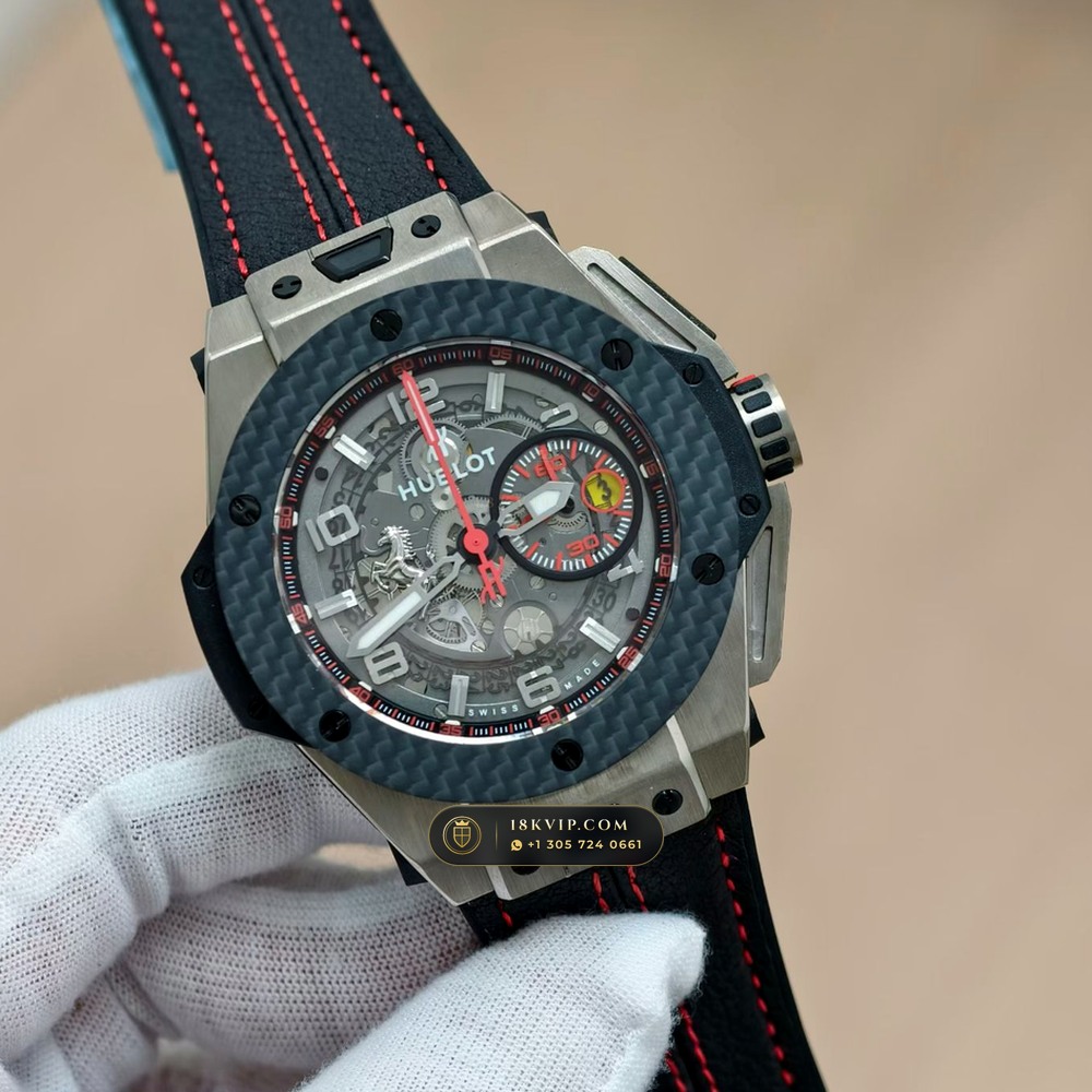 Hublot Big Bang Ferrari Unico Flyback Chronograph 45mm Ref. 401.NX.0123.VR — Private Vault Edition — Studio Gallery Plate II in Grade 5 Titanium Monobloc (120.5g Verified Mass, Hublot Unico Flyback Chronograph Cal. HUB1280)