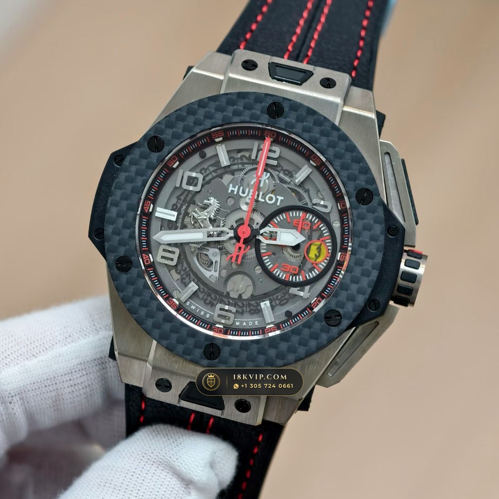 Hublot Big Bang Ferrari Unico Flyback Chronograph 45mm Ref. 401.NX.0123.VR — Private Vault Edition — Studio Gallery Plate III in Grade 5 Titanium Monobloc (120.5g Verified Mass, Hublot Unico Flyback Chronograph Cal. HUB1280)