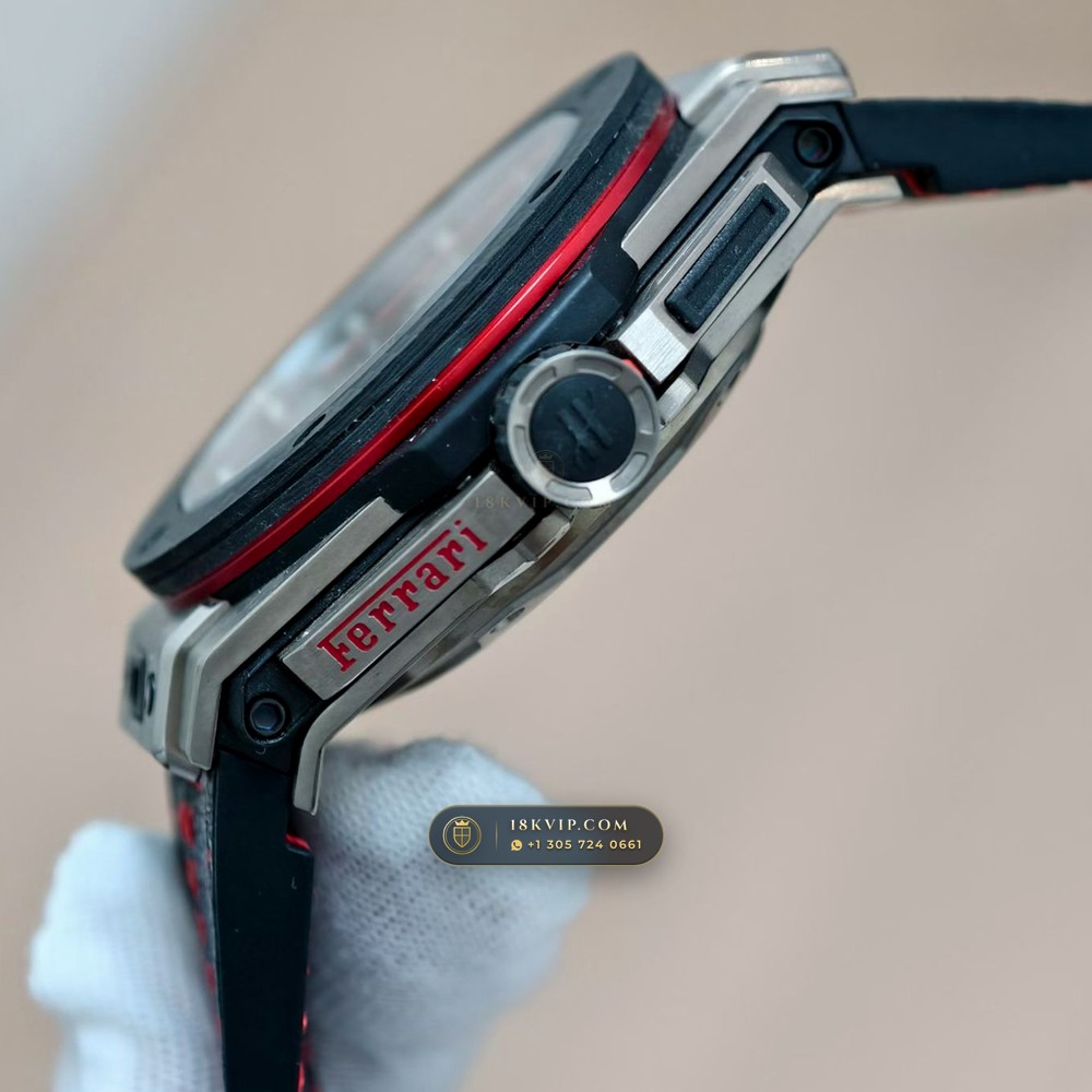 Hublot Big Bang Ferrari Unico Flyback Chronograph 45mm Ref. 401.NX.0123.VR — Private Vault Edition — Studio Gallery Plate VI in Grade 5 Titanium Monobloc (120.5g Verified Mass, Hublot Unico Flyback Chronograph Cal. HUB1280)