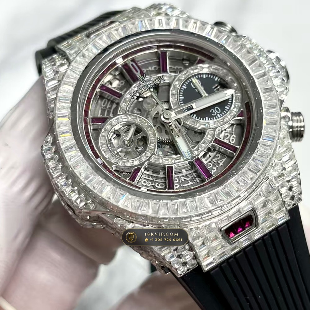 Hublot Big Bang Unico 42mm Full VVS Diamond & Ruby Rehaut Edition Ref. 441.NX.1170.RX — Private Vault Edition — Studio Gallery Plate III in Grade 5 Titanium Monobloc (120.3g Verified Mass, Hublot Unico Flyback Chronograph Cal. HUB1280)