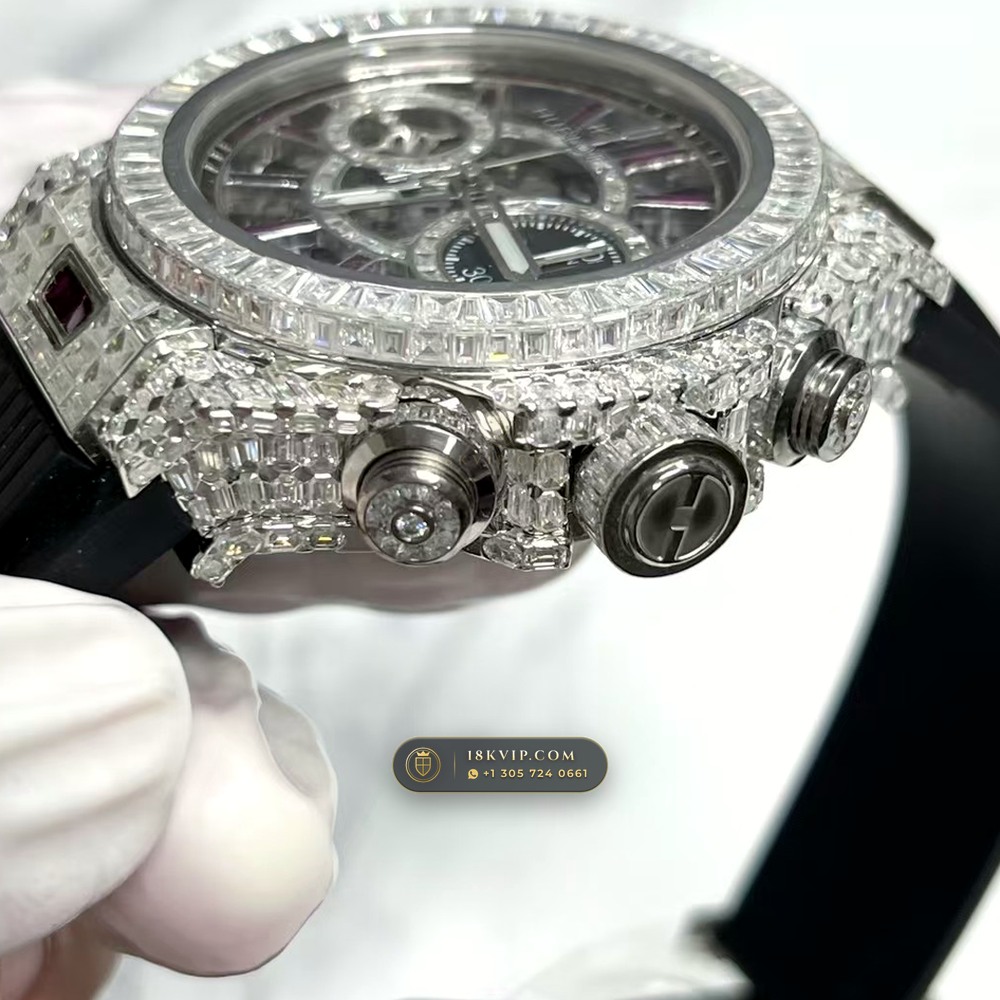 Hublot Big Bang Unico 42mm Full VVS Diamond & Ruby Rehaut Edition Ref. 441.NX.1170.RX — Private Vault Edition — Studio Gallery Plate IV in Grade 5 Titanium Monobloc (120.3g Verified Mass, Hublot Unico Flyback Chronograph Cal. HUB1280)