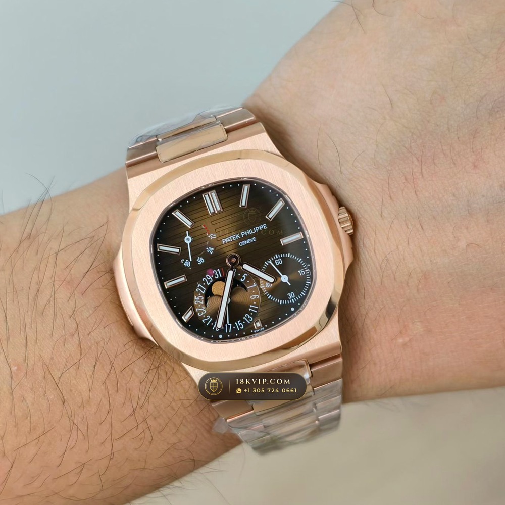 Patek Philippe Nautilus Moonphase & Power Reserve 18K Rose Gold Ref. 5712/1R — Private Vault Edition — Studio Gallery Plate VIII in 18K Rose Gold Au750 (186.5g Verified Mass, Patek Philippe Cal. 240 PS IRM C LU - 22K Gold Micro-Rotor)