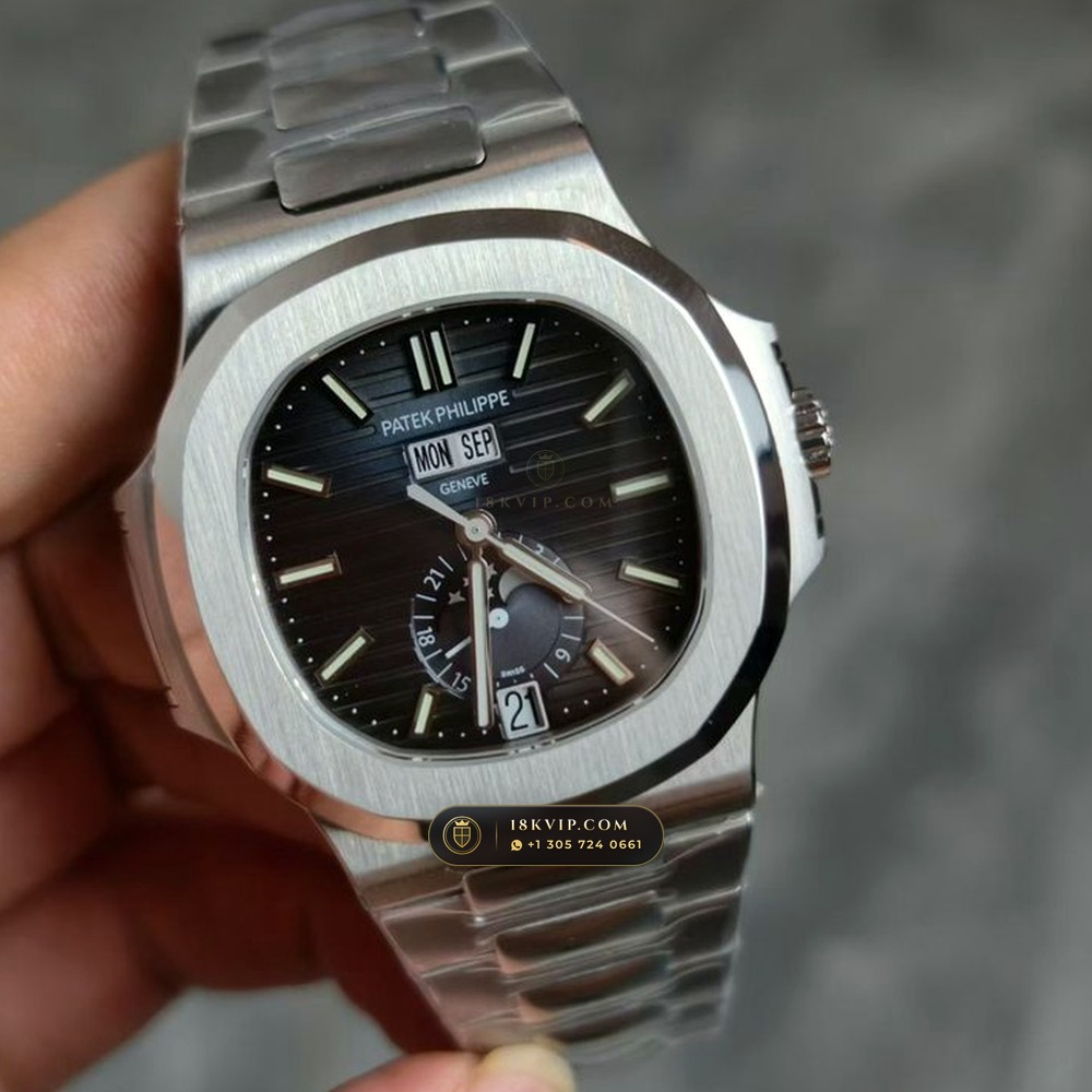 Patek Philippe Nautilus Annual Calendar Moonphase Blue Graduated Dial Ref. 5726/1A-014 — Private Vault Edition — Studio Gallery Plate III in 904L Stainless Steel Custom Architecture (147.6g Verified Mass, Patek Philippe Cal. 324 S QA LU 24H - 21K Gold Rotor)