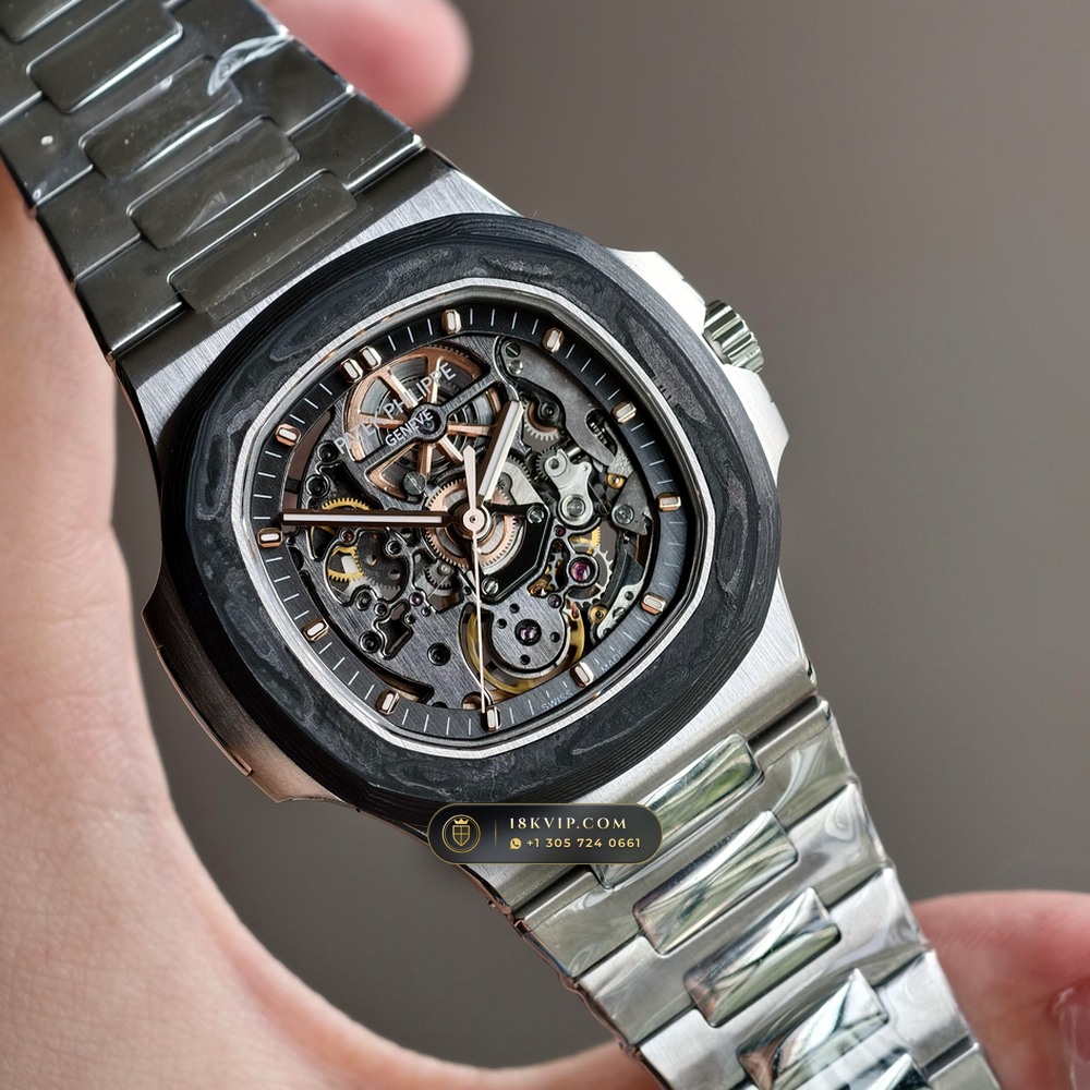 Patek Philippe Nautilus 40mm Skeleton Openworked Forged Carbon Ref. 5711/1A-010 — Private Vault Edition — Studio Gallery Plate II in Forged Carbon TPT & Titanium (114.6g Verified Mass, Patek Philippe Cal. 26-330 S C / Cal. 324 S C - 21K Gold Rotor)