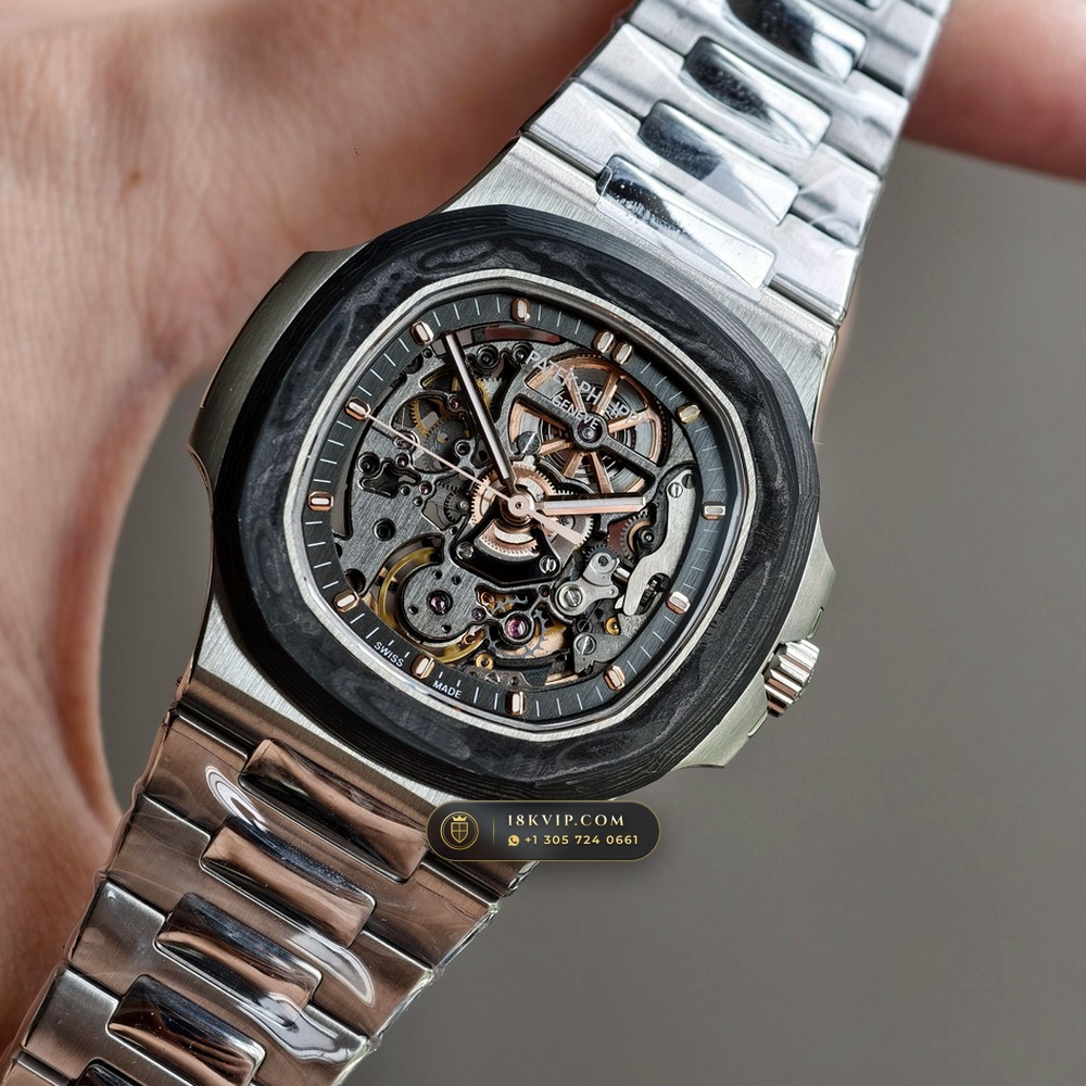 Patek Philippe Nautilus 40mm Skeleton Openworked Forged Carbon Ref. 5711/1A-010 — Private Vault Edition — Studio Gallery Plate III in Forged Carbon TPT & Titanium (114.6g Verified Mass, Patek Philippe Cal. 26-330 S C / Cal. 324 S C - 21K Gold Rotor)