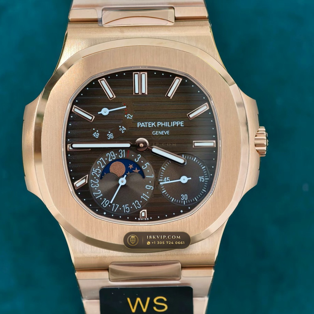 Patek Philippe Nautilus Moonphase & Power Reserve 18K Rose Gold 5-Axis CNC Case Ref. 5712/1R-001 — Private Vault Edition — Studio Gallery Plate II in 18K Rose Gold Au750 (186.2g Verified Mass, Patek Philippe Cal. 240 PS IRM C LU - 22K Gold Micro-Rotor)