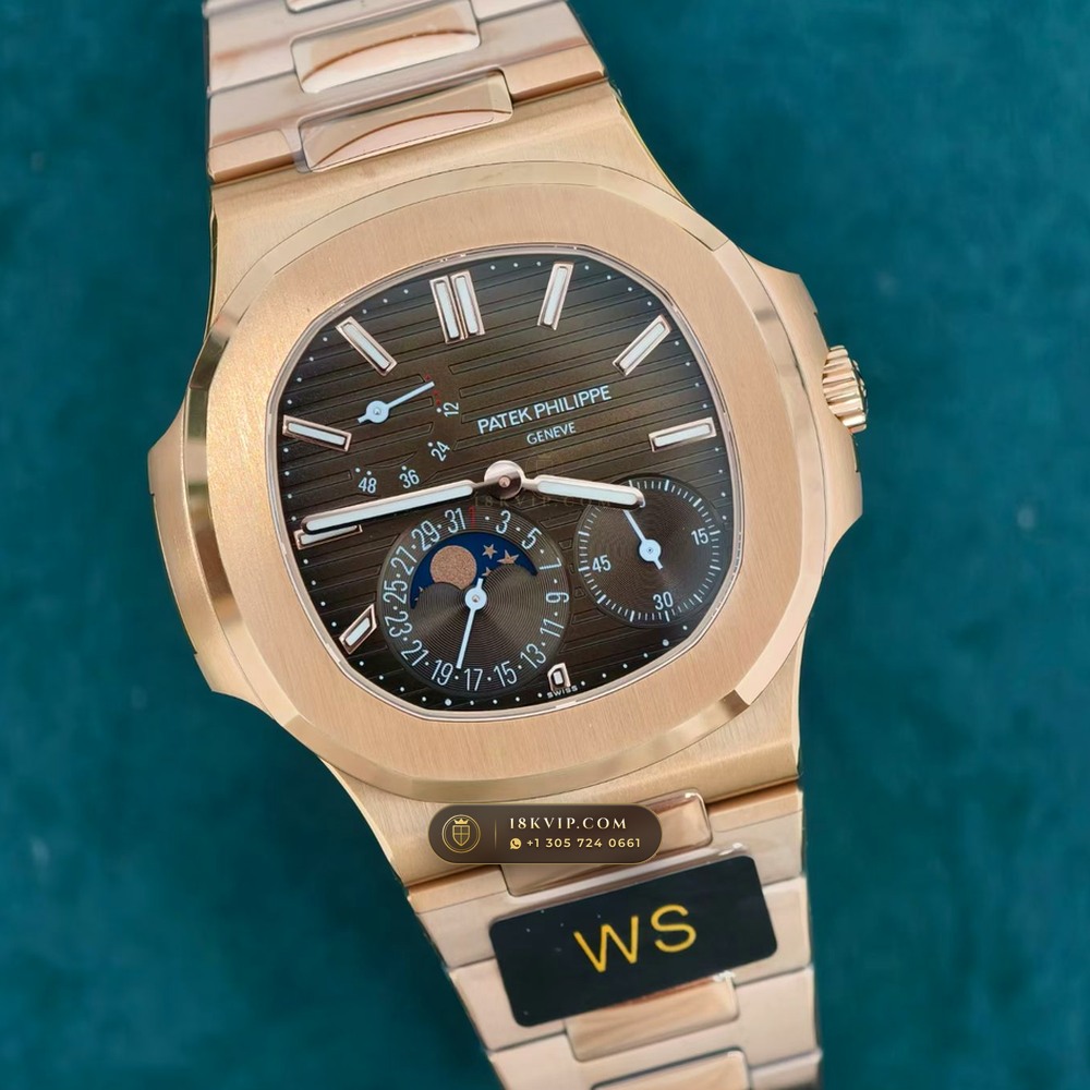 Patek Philippe Nautilus Moonphase & Power Reserve 18K Rose Gold 5-Axis CNC Case Ref. 5712/1R-001 — Private Vault Edition — Studio Gallery Plate IV in 18K Rose Gold Au750 (186.2g Verified Mass, Patek Philippe Cal. 240 PS IRM C LU - 22K Gold Micro-Rotor)